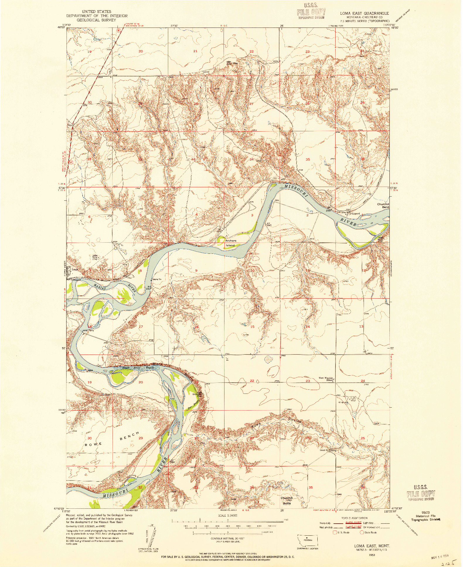 USGS 1:24000-SCALE QUADRANGLE FOR LOMA EAST, MT 1953