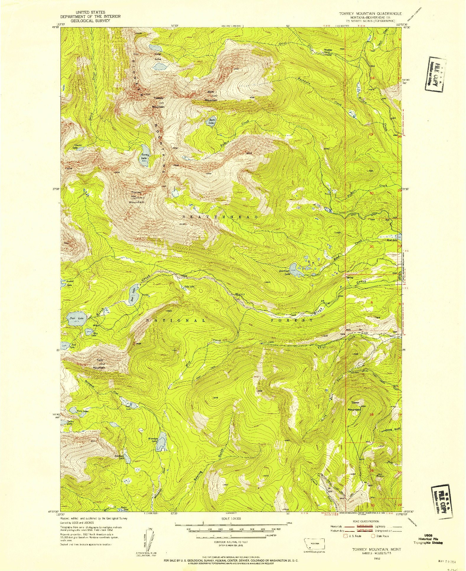 USGS 1:24000-SCALE QUADRANGLE FOR TORREY MOUNTAIN, MT 1952