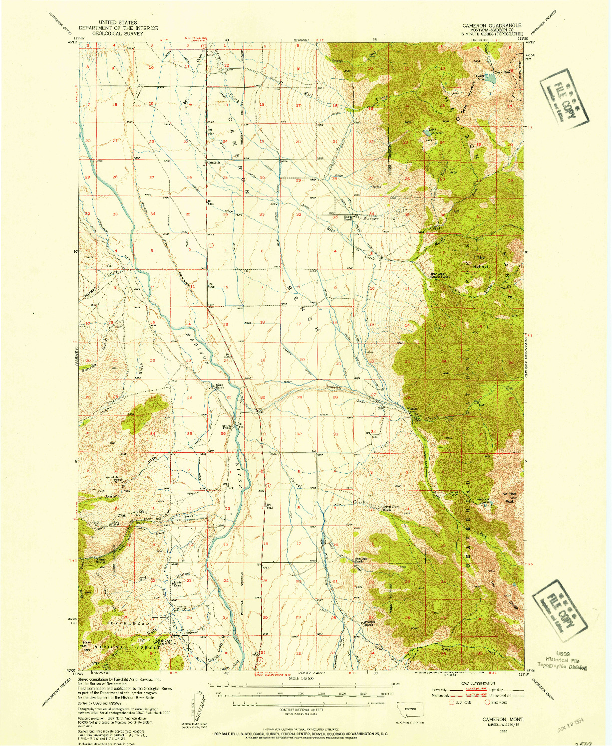 USGS 1:62500-SCALE QUADRANGLE FOR CAMERON, MT 1950