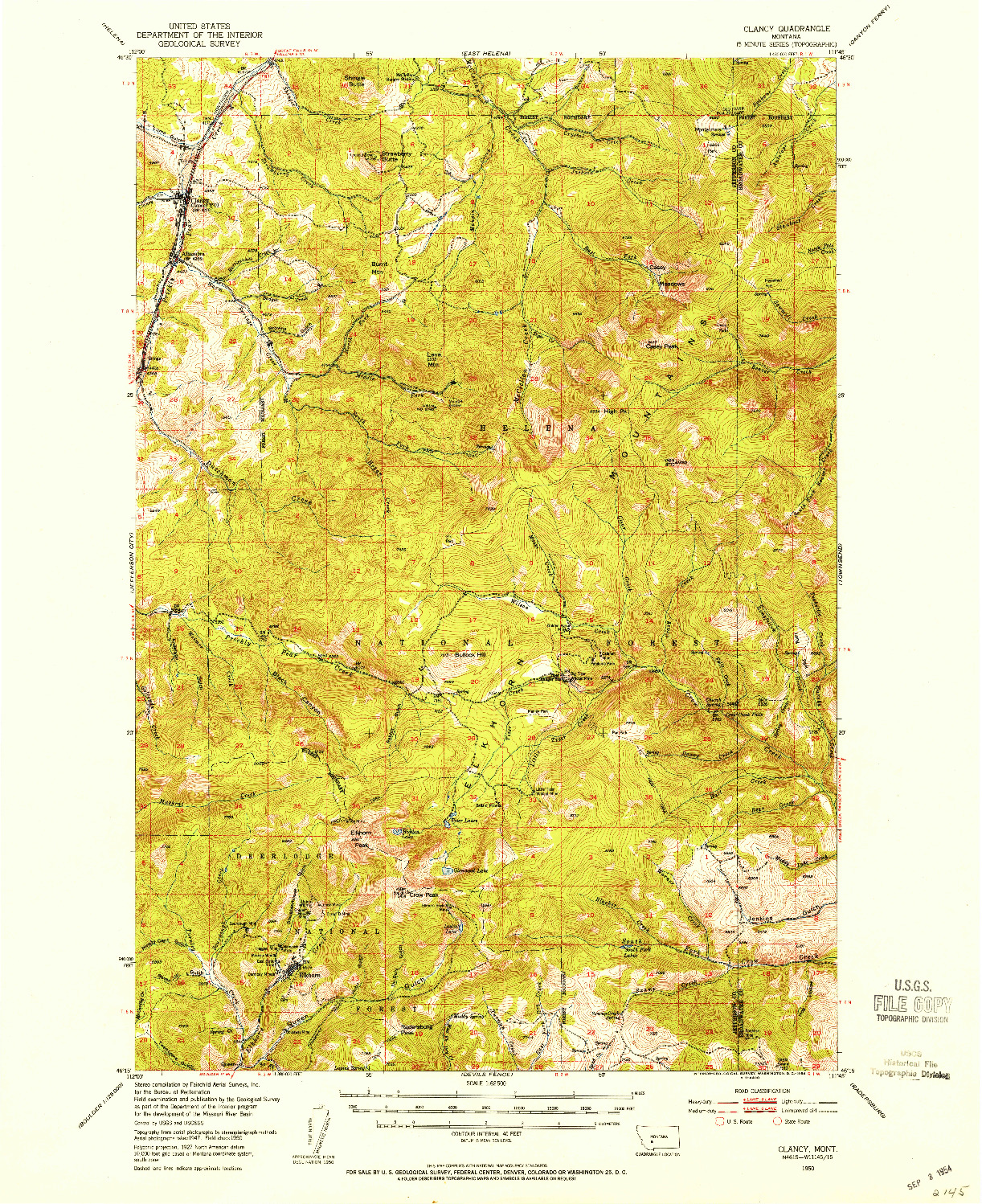 USGS 1:62500-SCALE QUADRANGLE FOR CLANCY, MT 1950