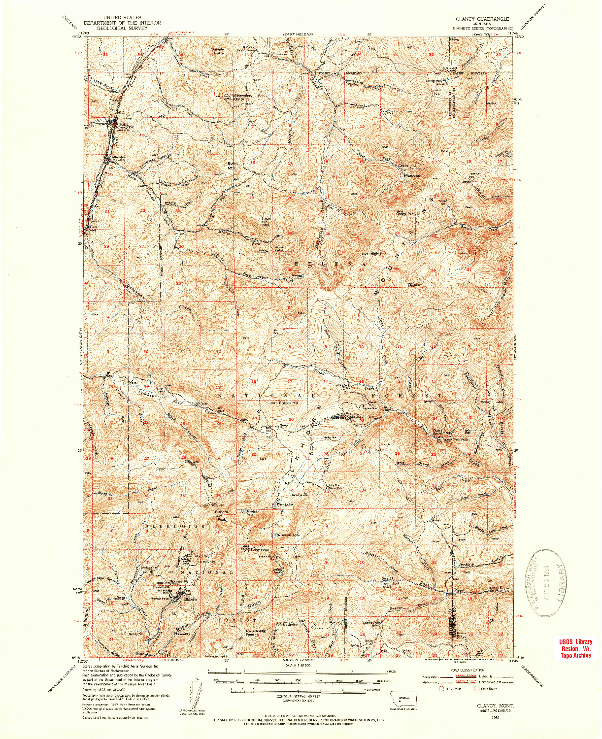 USGS 1:62500-SCALE QUADRANGLE FOR CLANCY, MT 1950