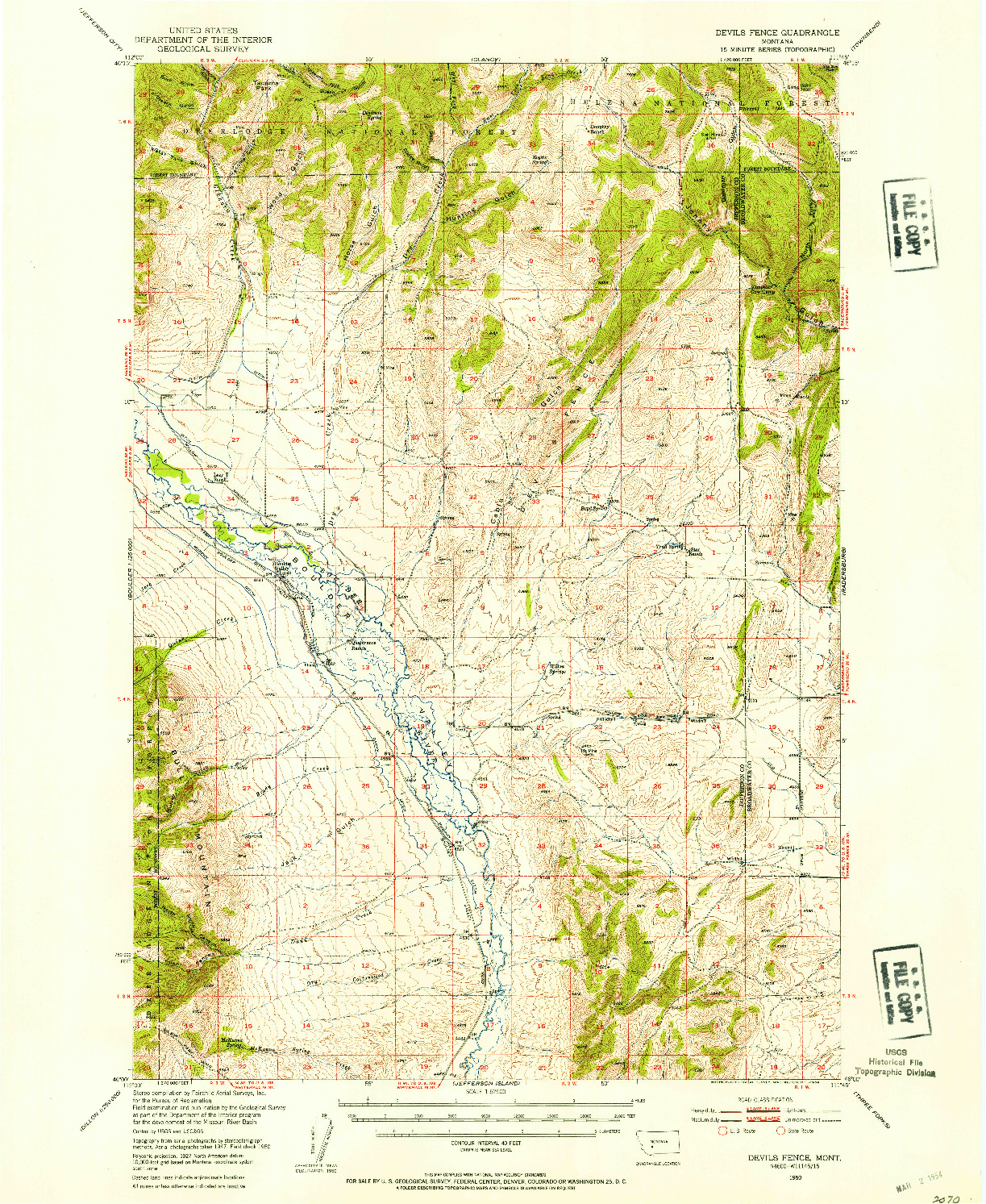 USGS 1:62500-SCALE QUADRANGLE FOR DEVILS FENCE, MT 1950