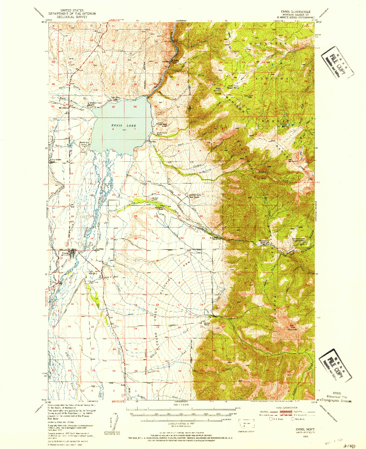 USGS 1:62500-SCALE QUADRANGLE FOR ENNIS, MT 1949