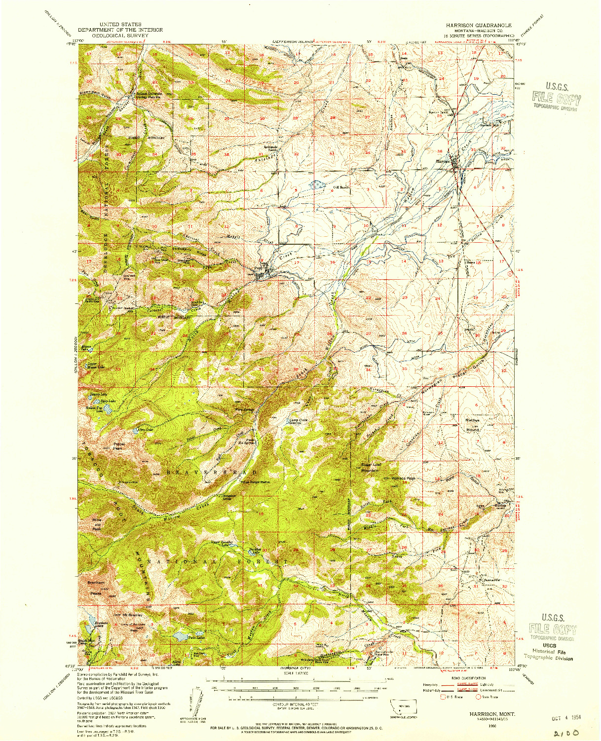 USGS 1:62500-SCALE QUADRANGLE FOR HARRISON, MT 1950