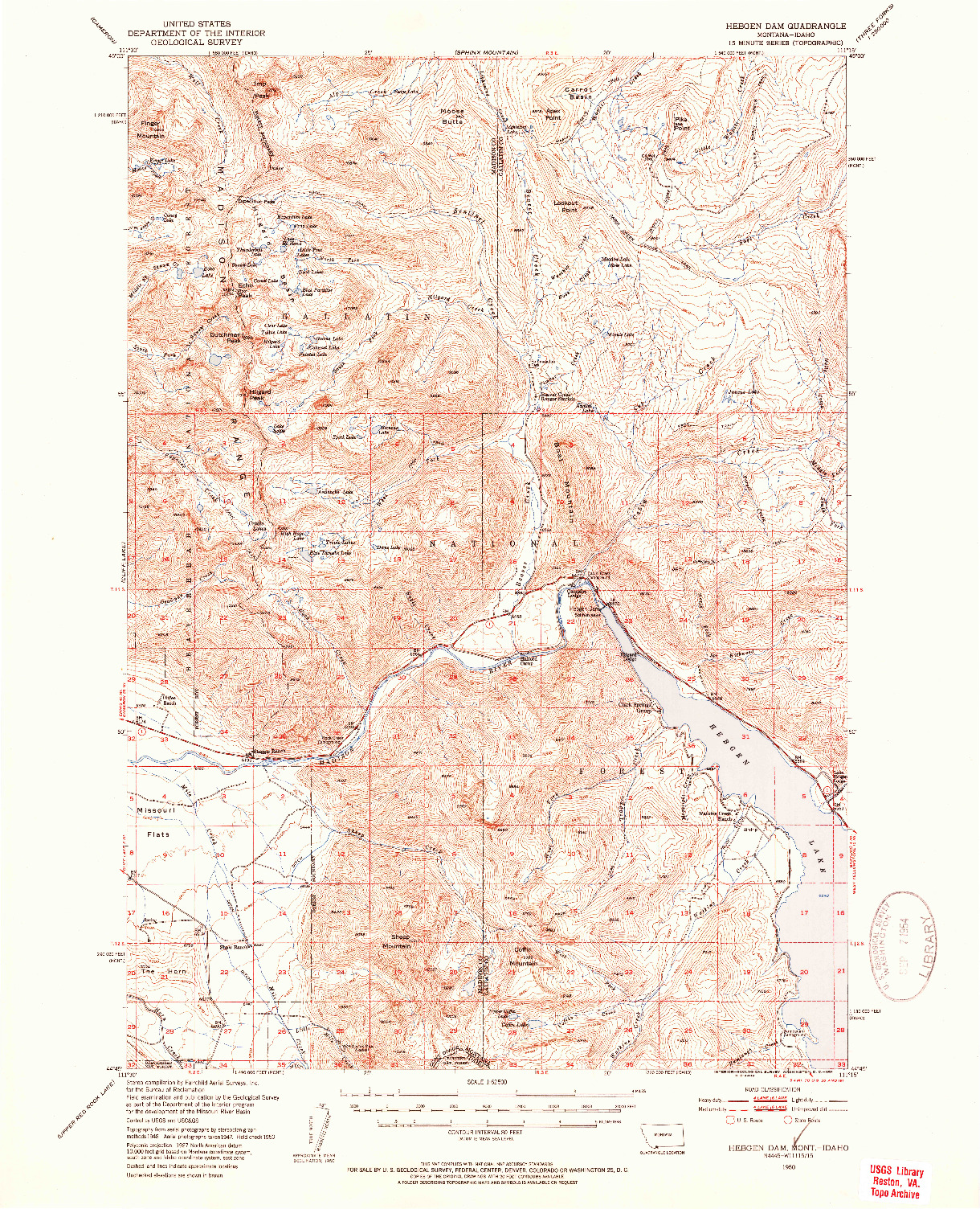USGS 1:62500-SCALE QUADRANGLE FOR HEBGEN DAM, MT 1950