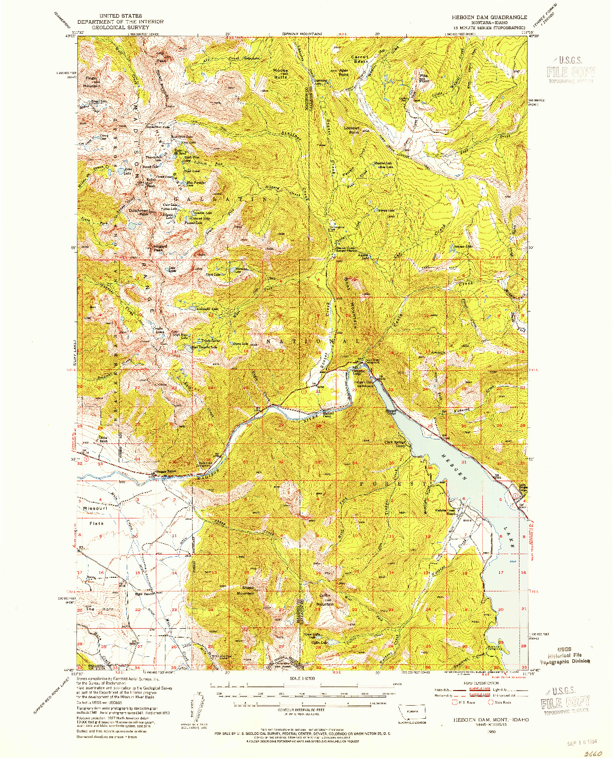 USGS 1:62500-SCALE QUADRANGLE FOR HEBGEN DAM, MT 1950