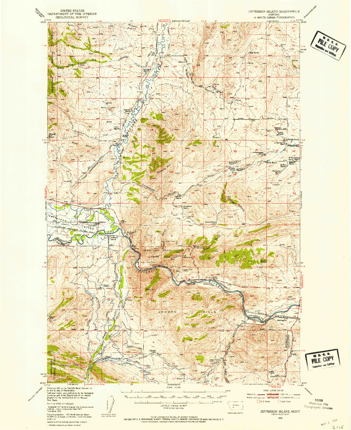 USGS 1:62500-SCALE QUADRANGLE FOR JEFFERSON ISLAND, MT 1950