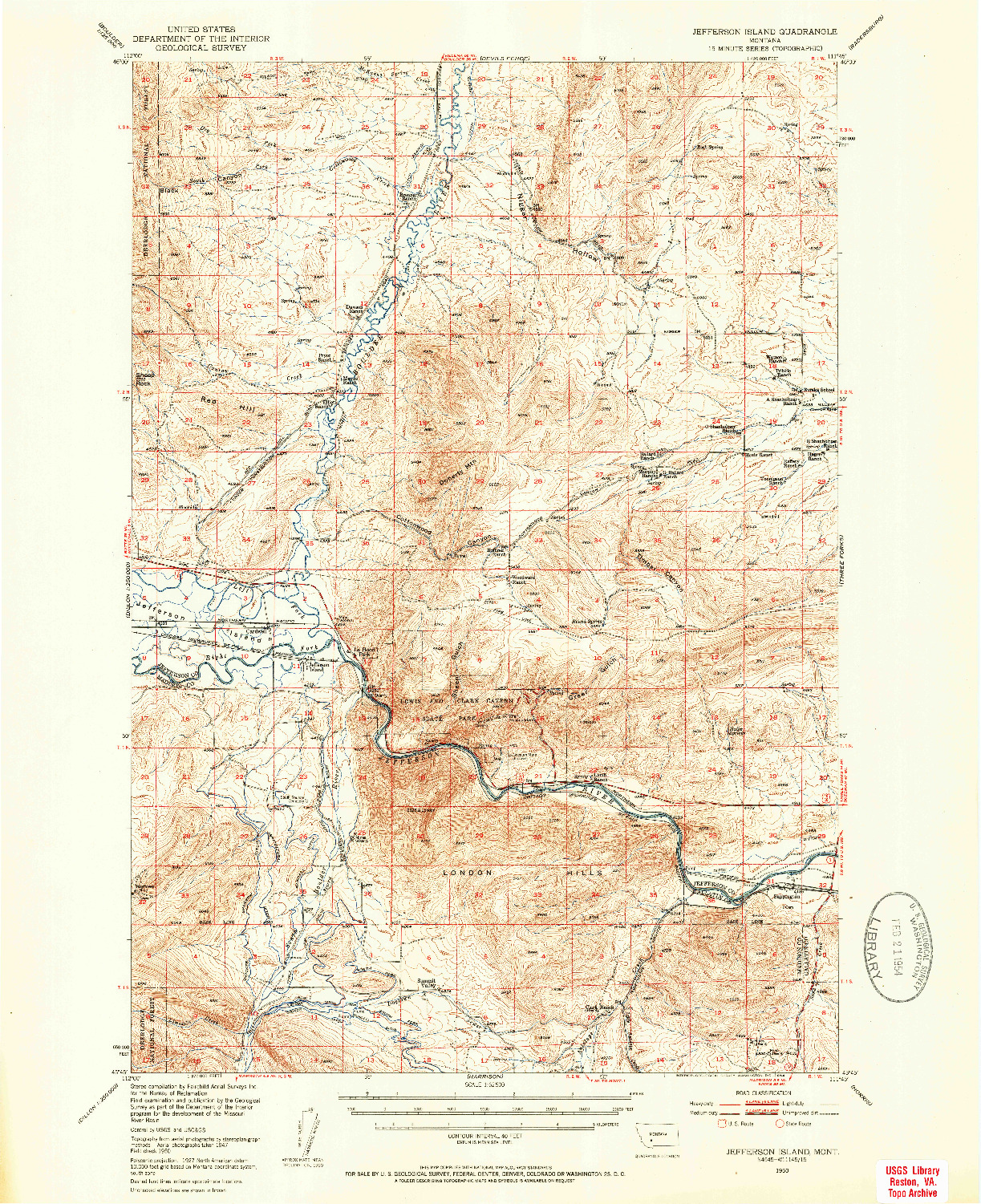 USGS 1:62500-SCALE QUADRANGLE FOR JEFFERSON ISLAND, MT 1950