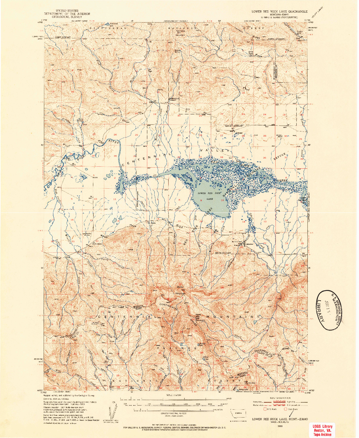 USGS 1:62500-SCALE QUADRANGLE FOR LOWER RED ROCK LAKE, MT 1950