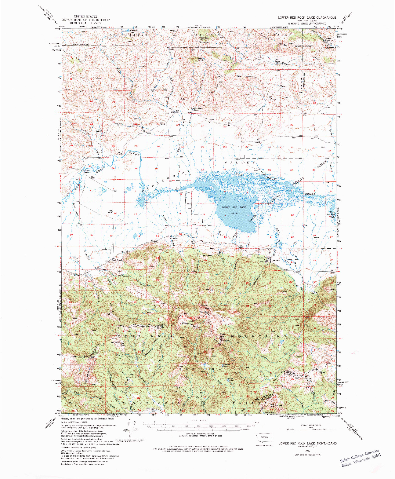 USGS 1:62500-SCALE QUADRANGLE FOR LOWER RED ROCK, MT 1950
