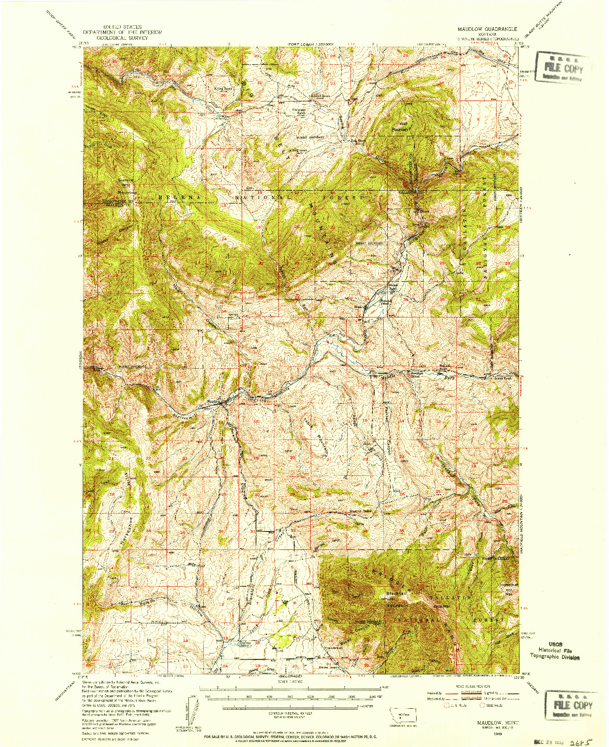 USGS 1:62500-SCALE QUADRANGLE FOR MAUDLOW, MT 1949