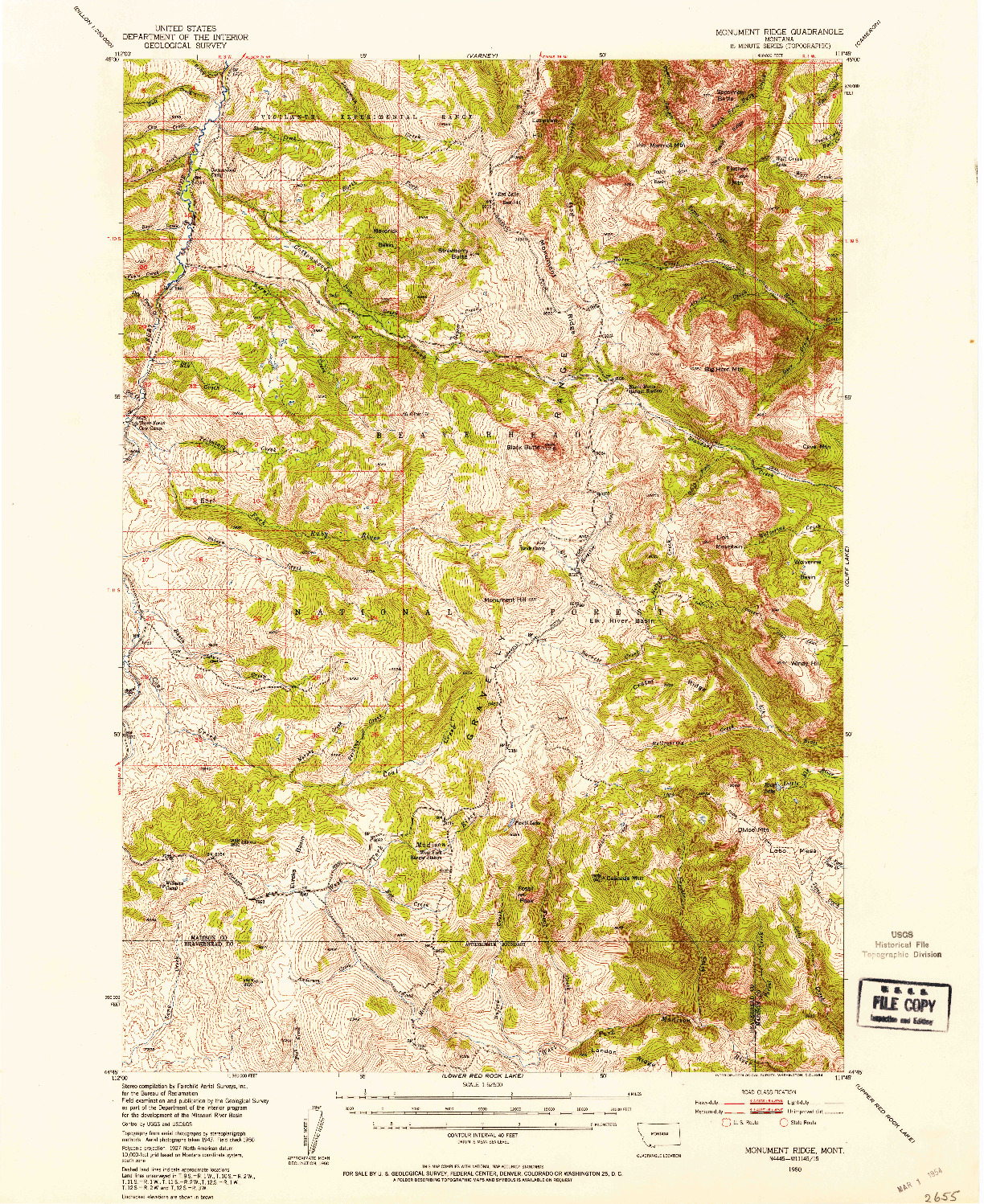 USGS 1:62500-SCALE QUADRANGLE FOR MONUMENT RIDGE, MT 1950