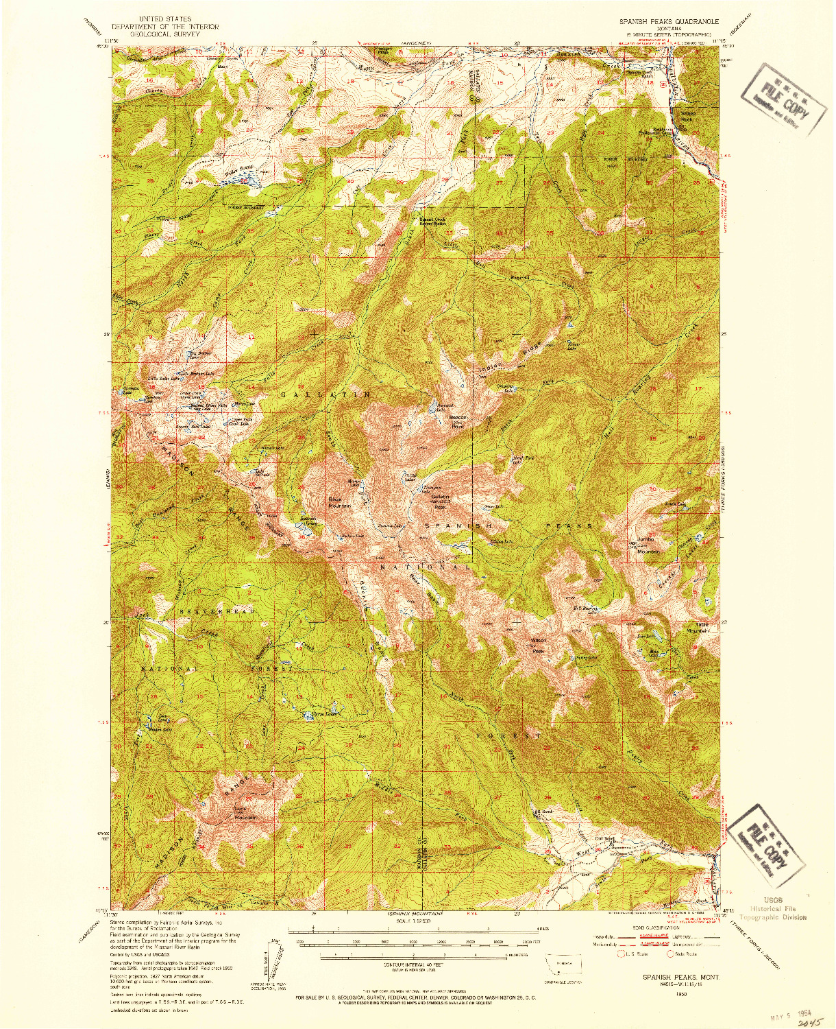 USGS 1:62500-SCALE QUADRANGLE FOR SPANISH PEAKS, MT 1950