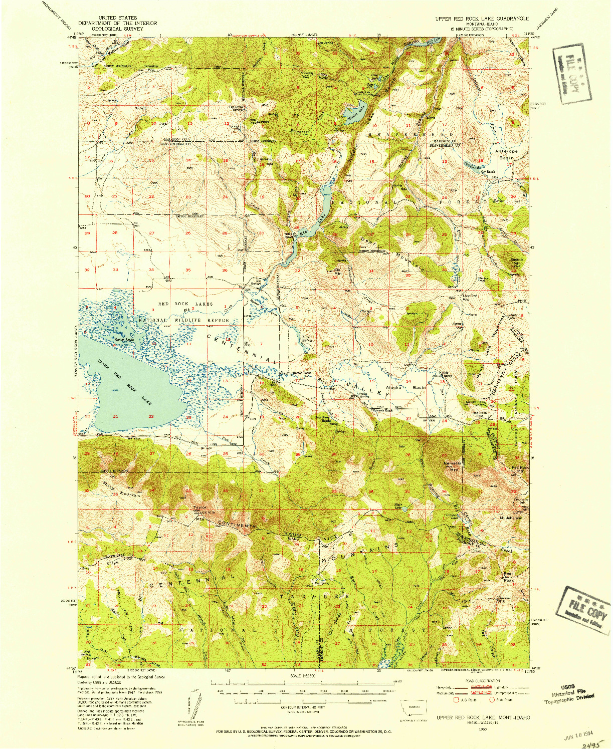 USGS 1:62500-SCALE QUADRANGLE FOR UPPER RED ROCK LAKE, MT 1950