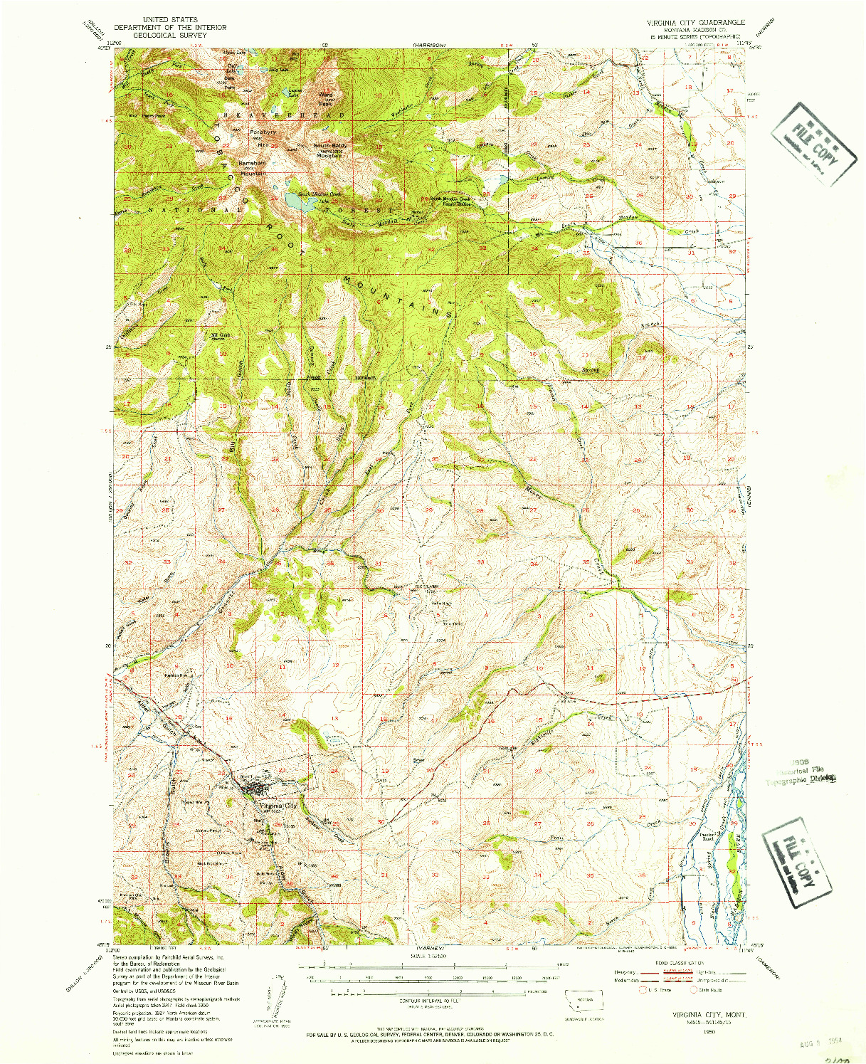 USGS 1:62500-SCALE QUADRANGLE FOR VIRGINIA CITY, MT 1950