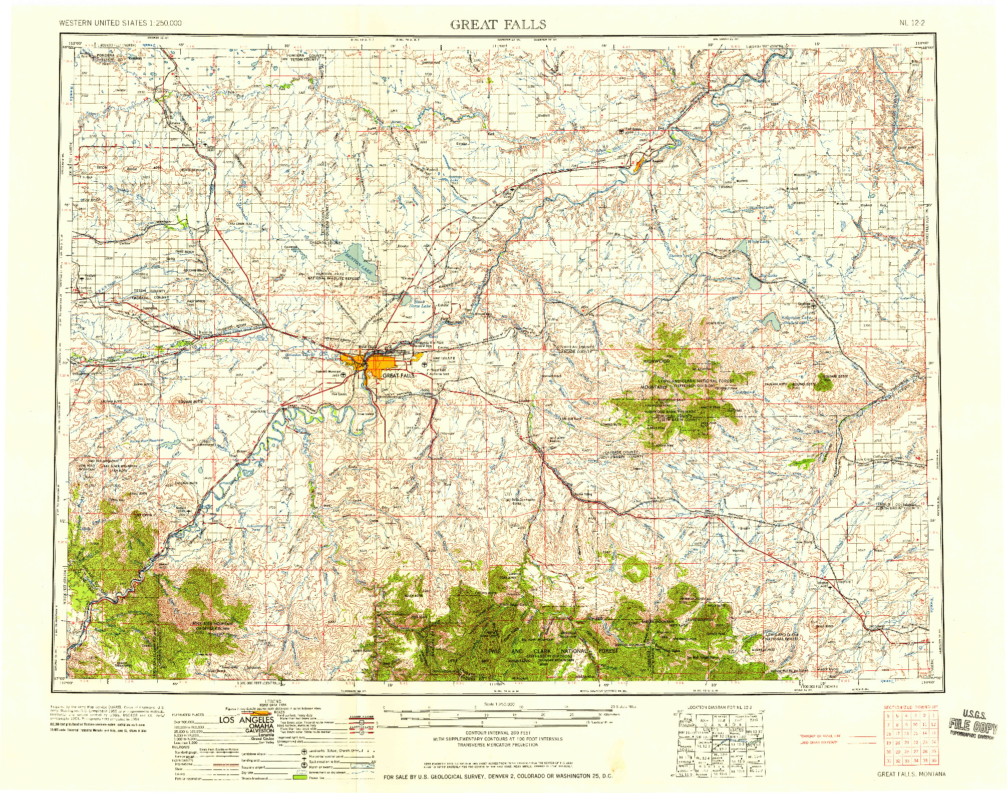 USGS 1:250000-SCALE QUADRANGLE FOR GREAT FALLS, MT 1954