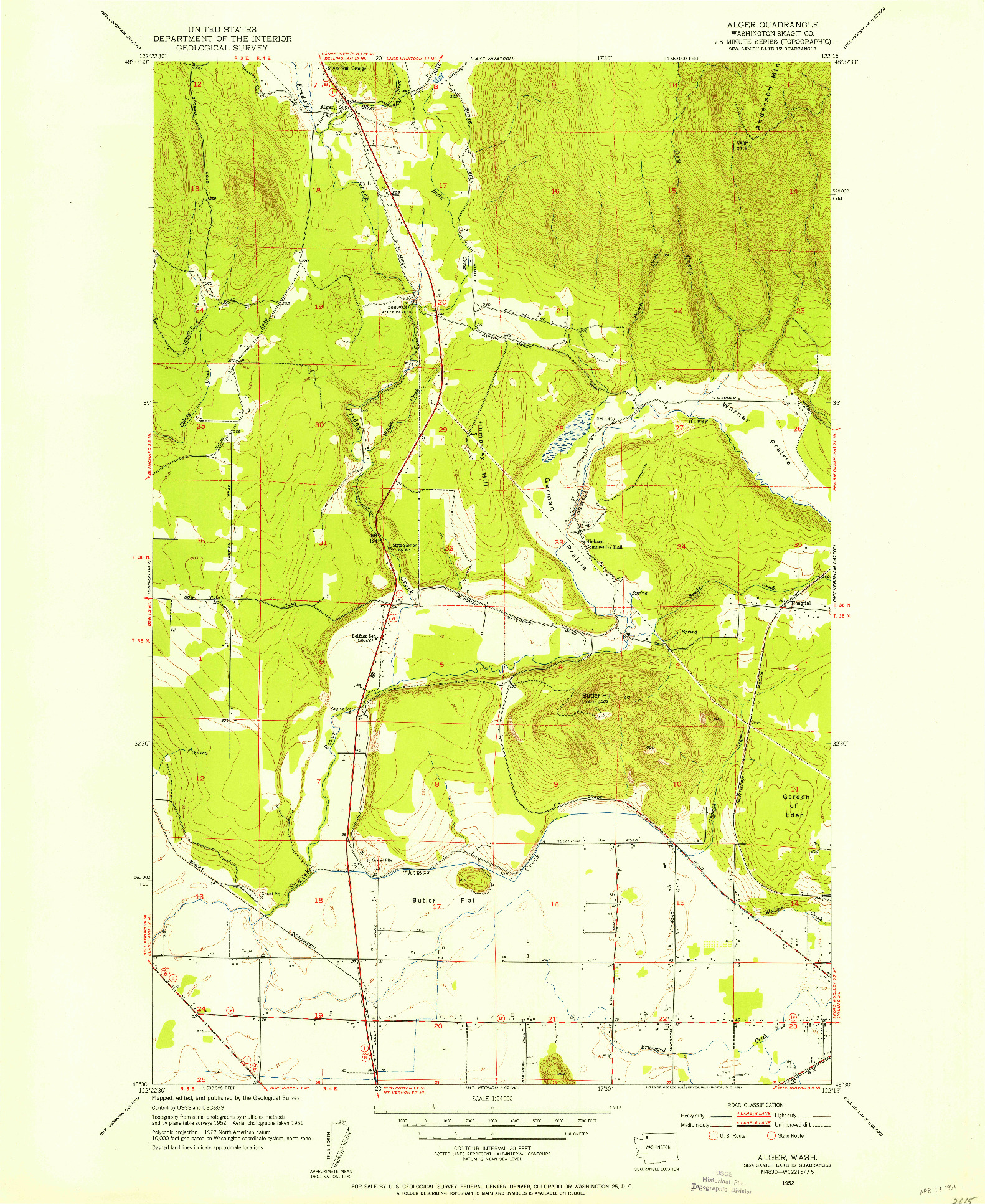 USGS 1:24000-SCALE QUADRANGLE FOR ALGER, WA 1952