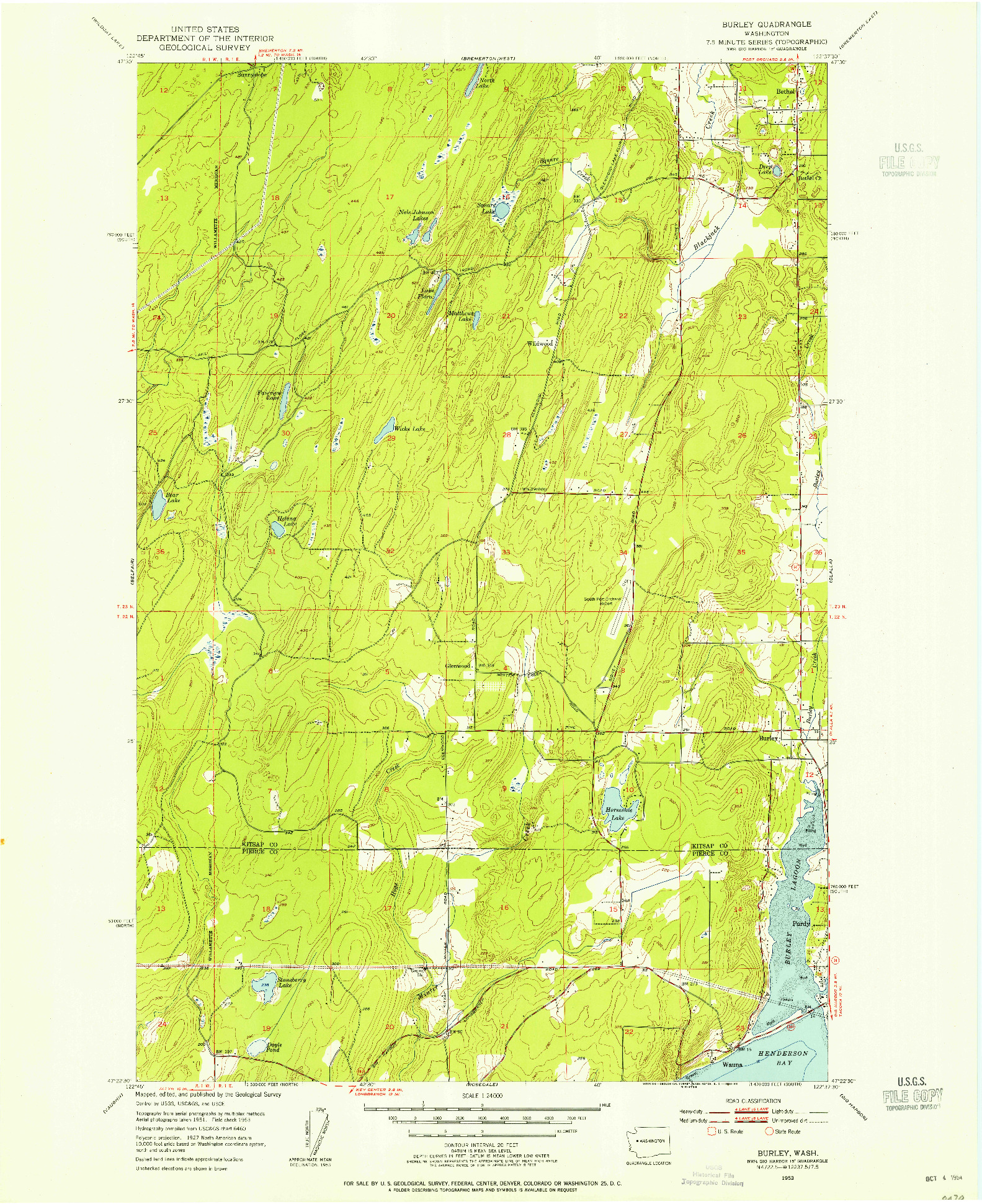 USGS 1:24000-SCALE QUADRANGLE FOR BURLEY, WA 1953
