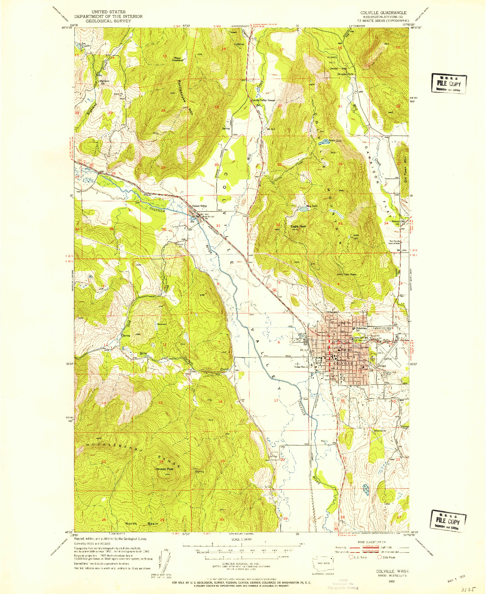 USGS 1:24000-SCALE QUADRANGLE FOR COLVILLE, WA 1952