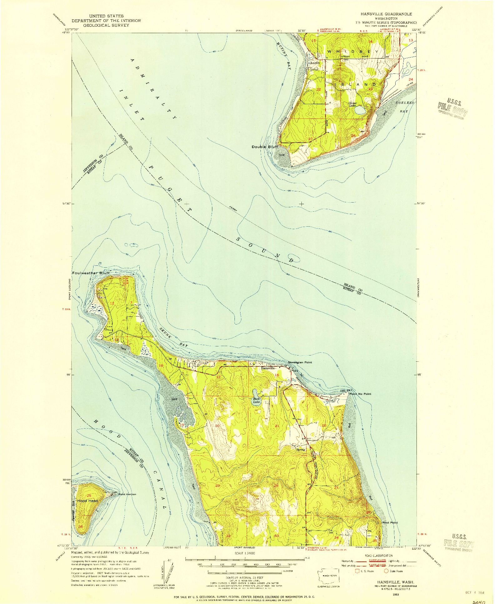 USGS 1:24000-SCALE QUADRANGLE FOR HANSVILLE, WA 1953