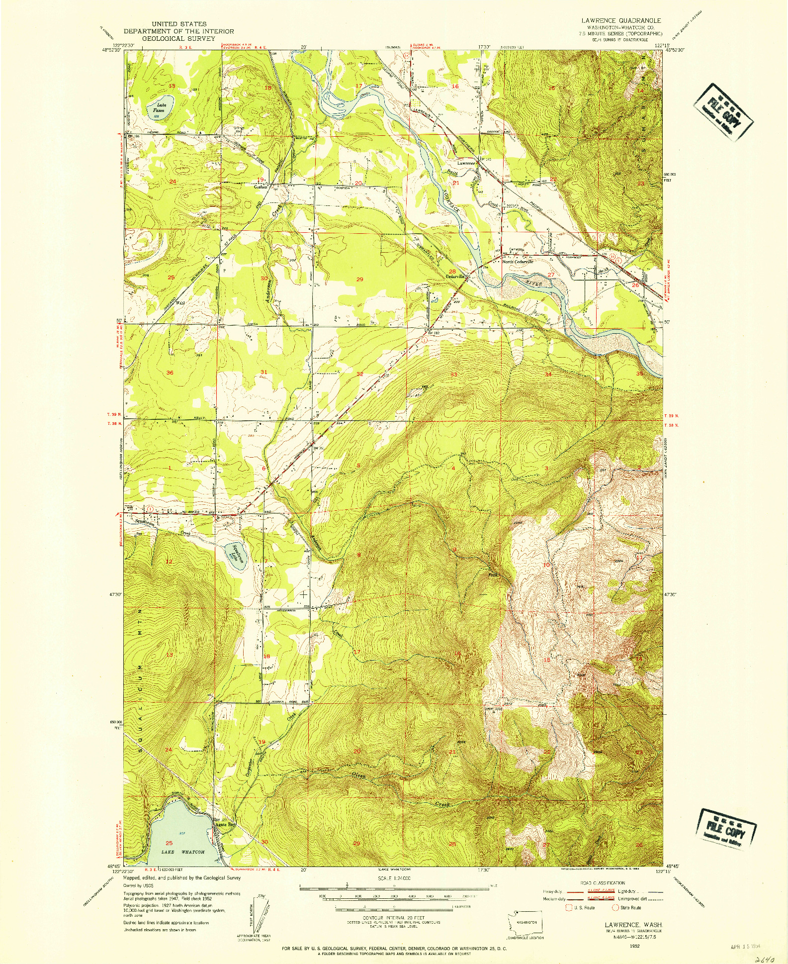 USGS 1:24000-SCALE QUADRANGLE FOR LAWRENCE, WA 1952