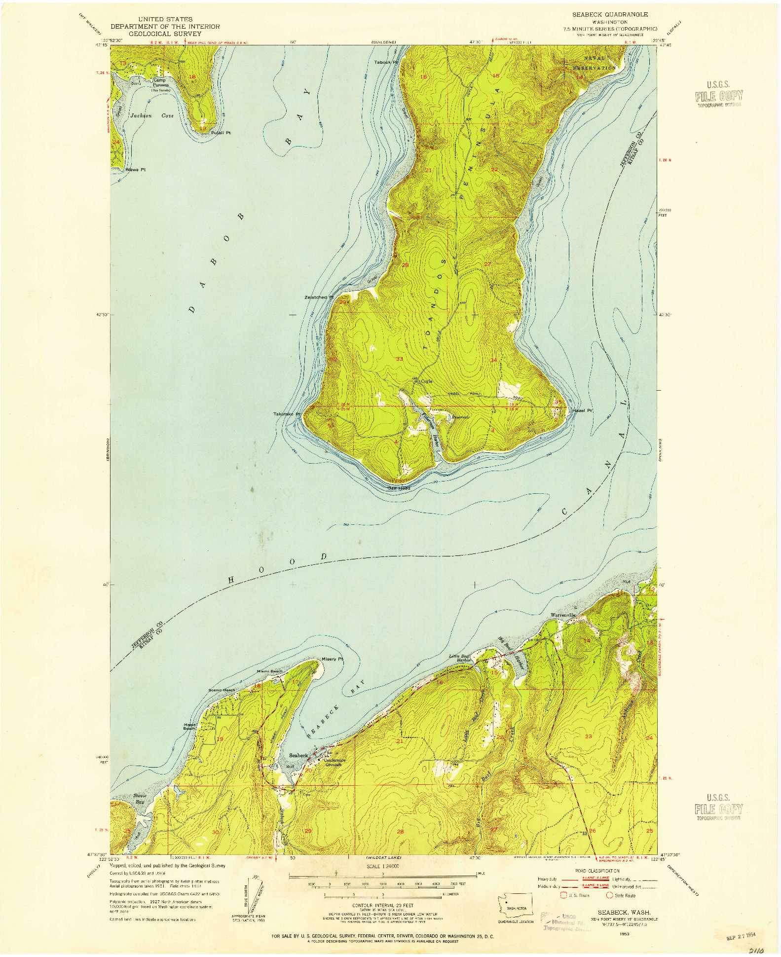 USGS 1:24000-SCALE QUADRANGLE FOR SEABECK, WA 1953