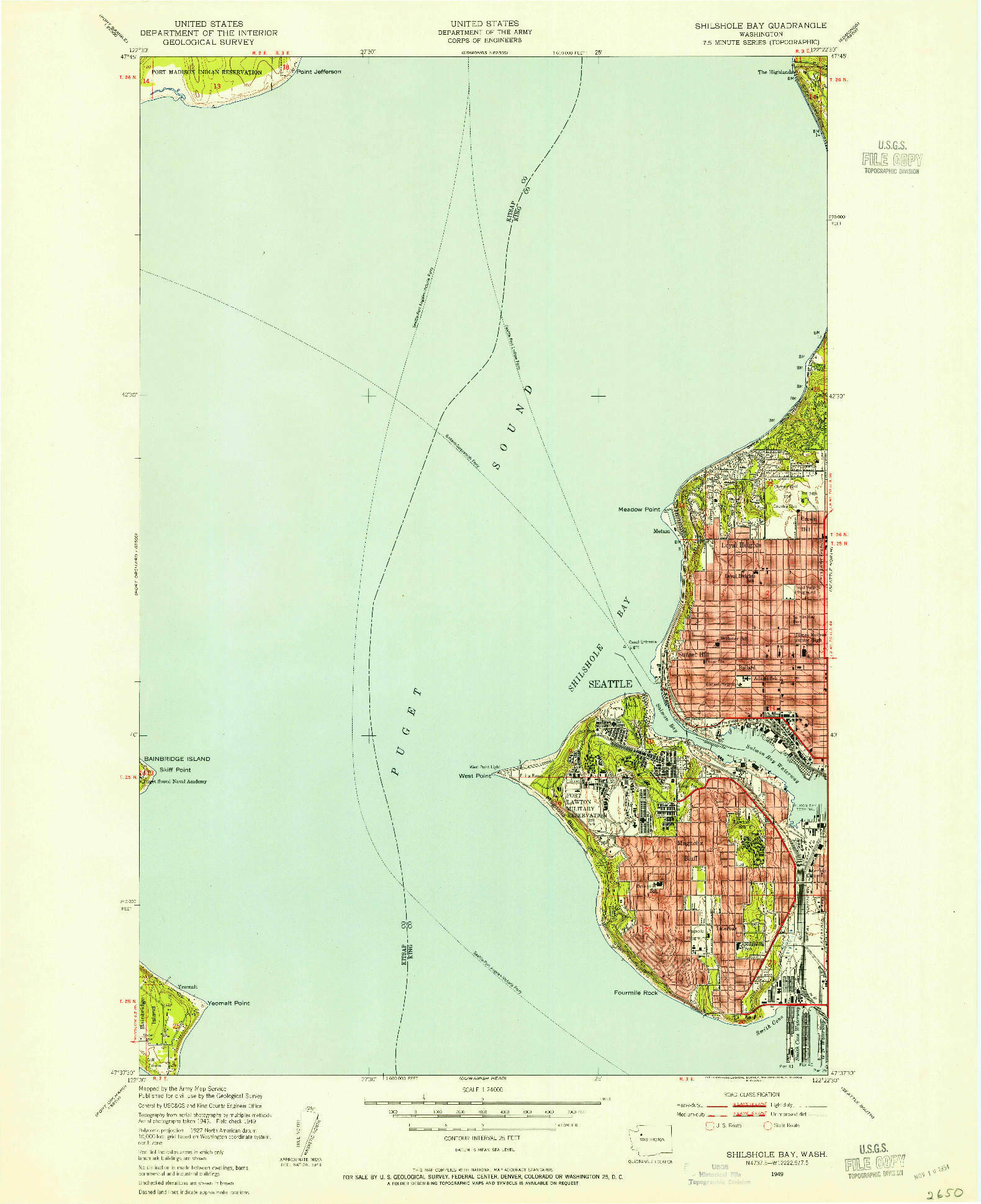 USGS 1:24000-SCALE QUADRANGLE FOR SHILSHOLE BAY, WA 1949