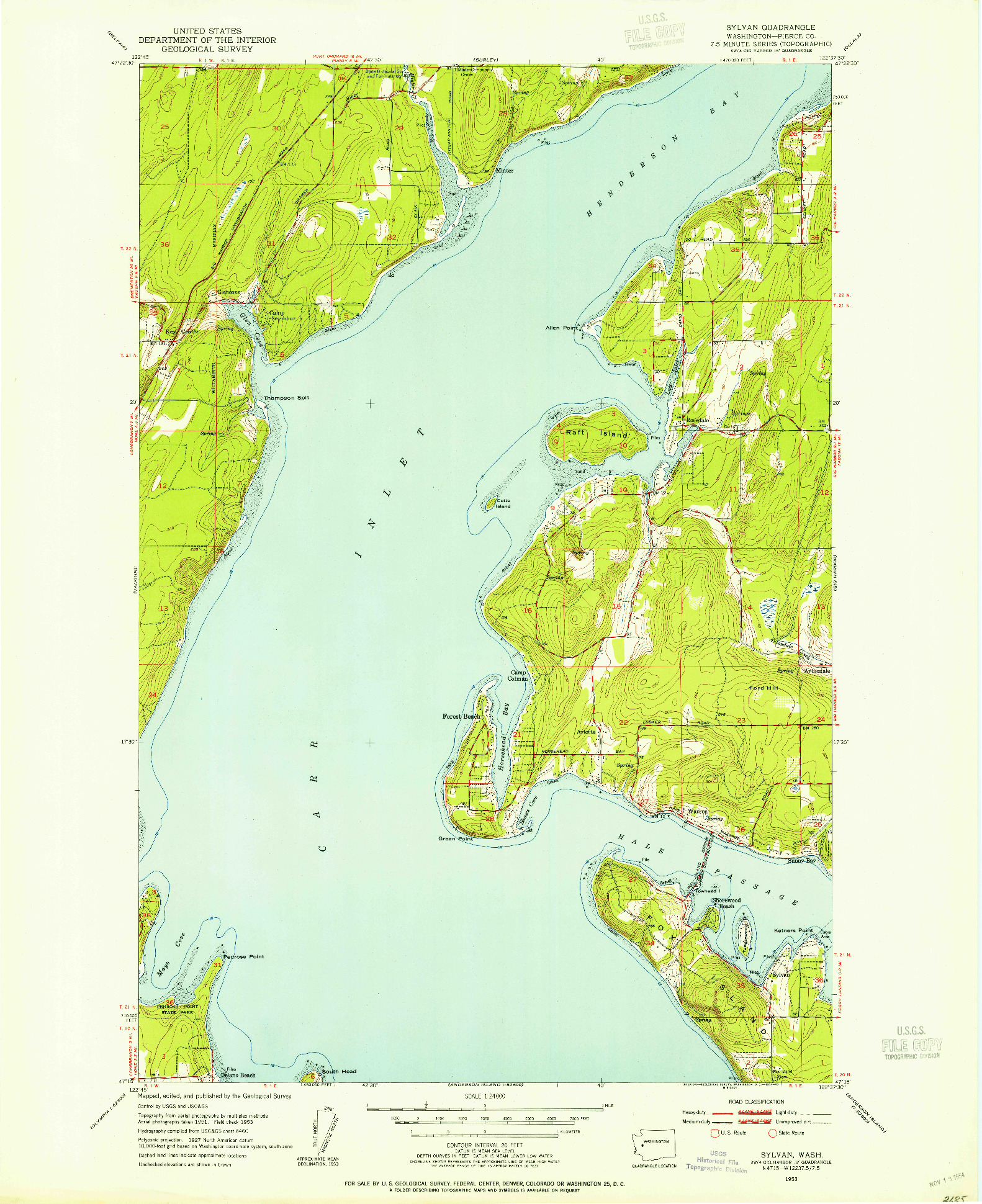 USGS 1:24000-SCALE QUADRANGLE FOR SYLVAN, WA 1953