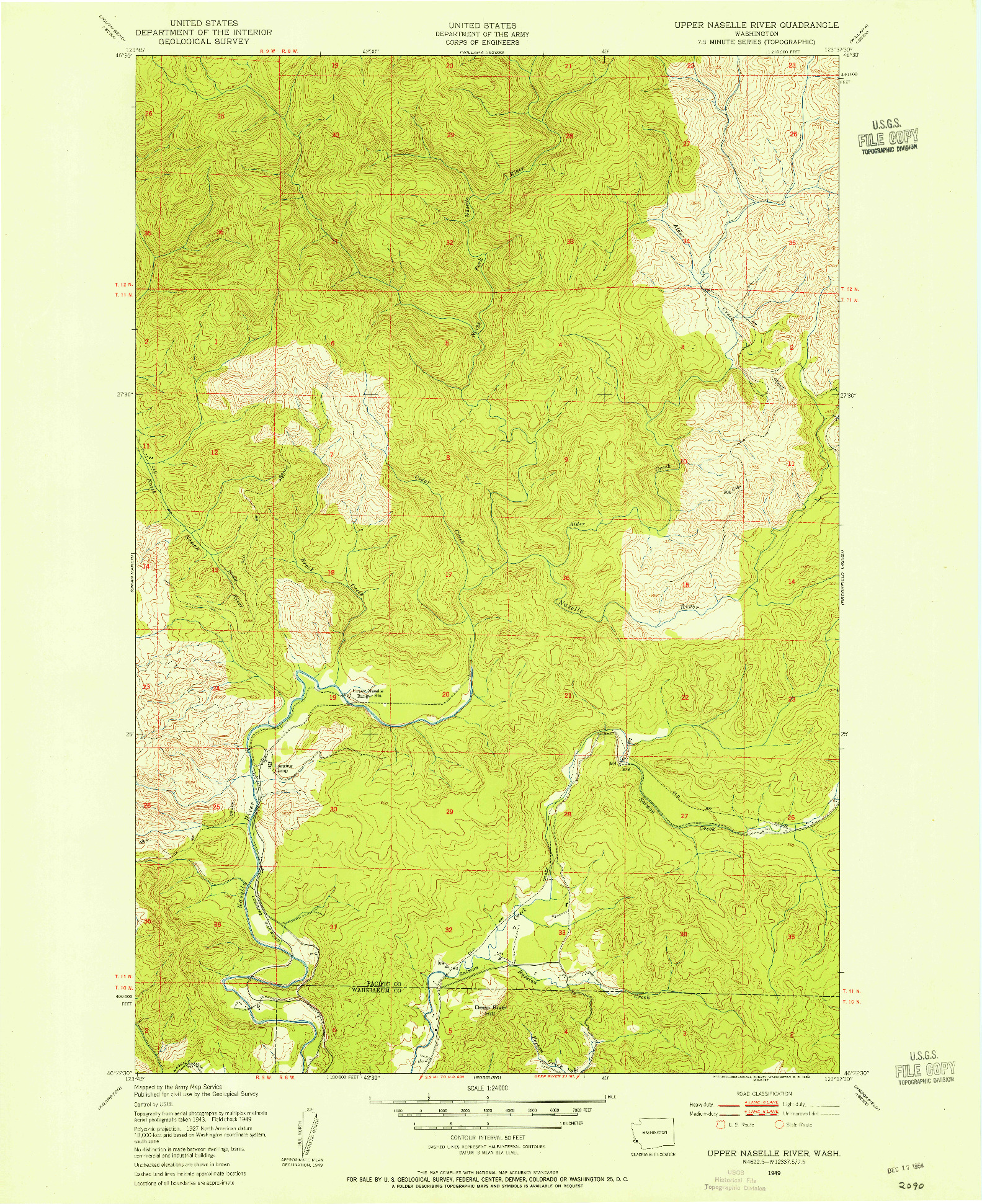 USGS 1:24000-SCALE QUADRANGLE FOR UPPER NASELLE RIVER, WA 1949