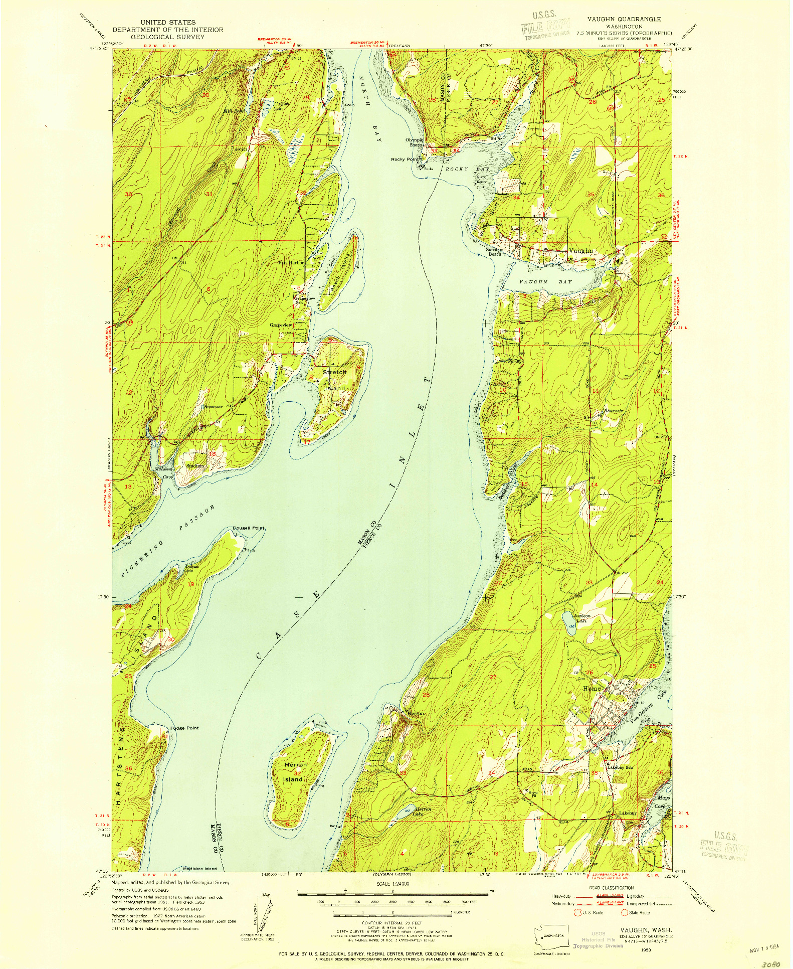 USGS 1:24000-SCALE QUADRANGLE FOR VAUGHN, WA 1953