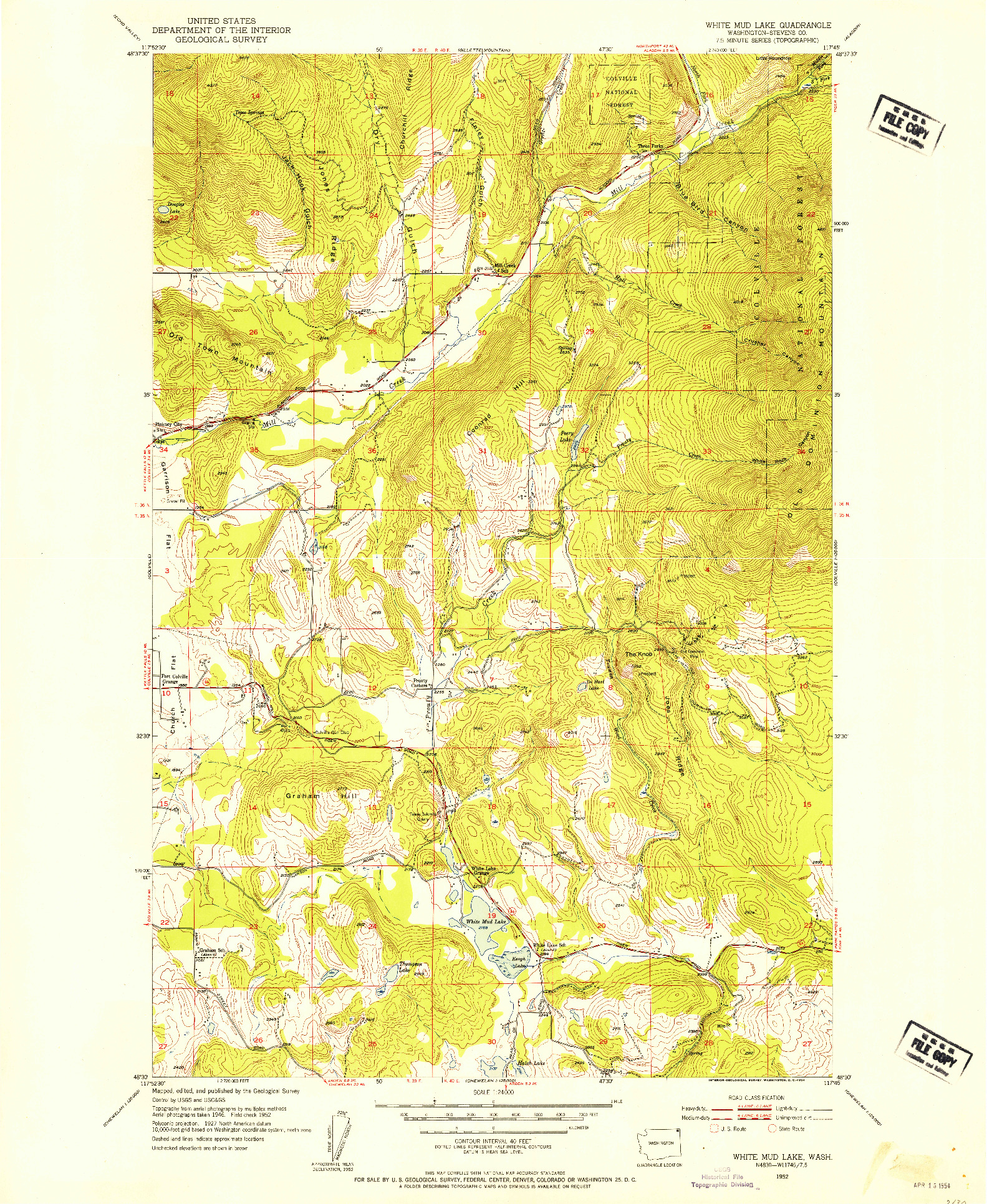 USGS 1:24000-SCALE QUADRANGLE FOR WHITE MUD LAKE, WA 1952