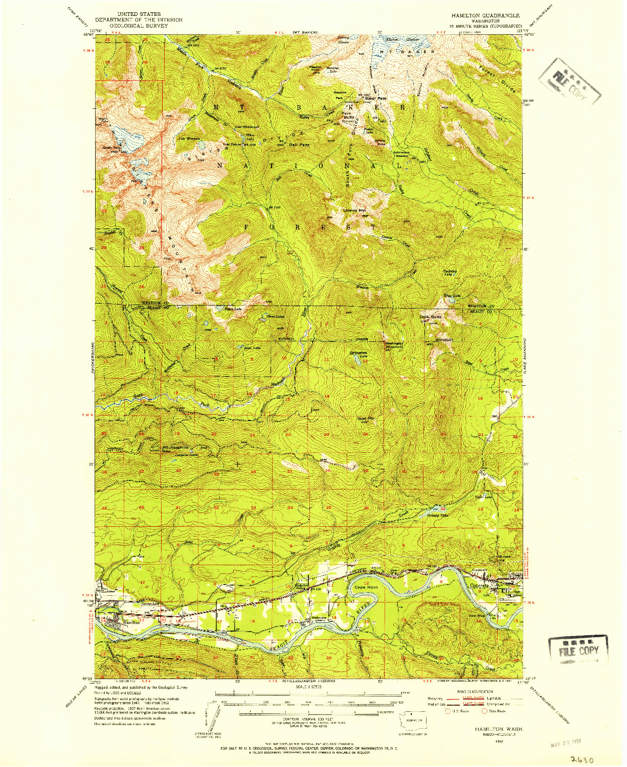 USGS 1:62500-SCALE QUADRANGLE FOR HAMILTON, WA 1952