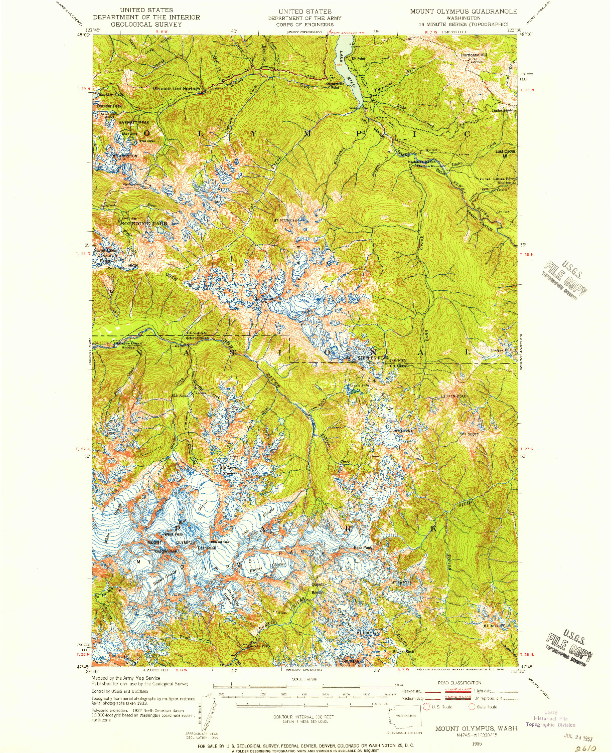 USGS 1:62500-SCALE QUADRANGLE FOR MOUNT OLYMPUS, WA 1935