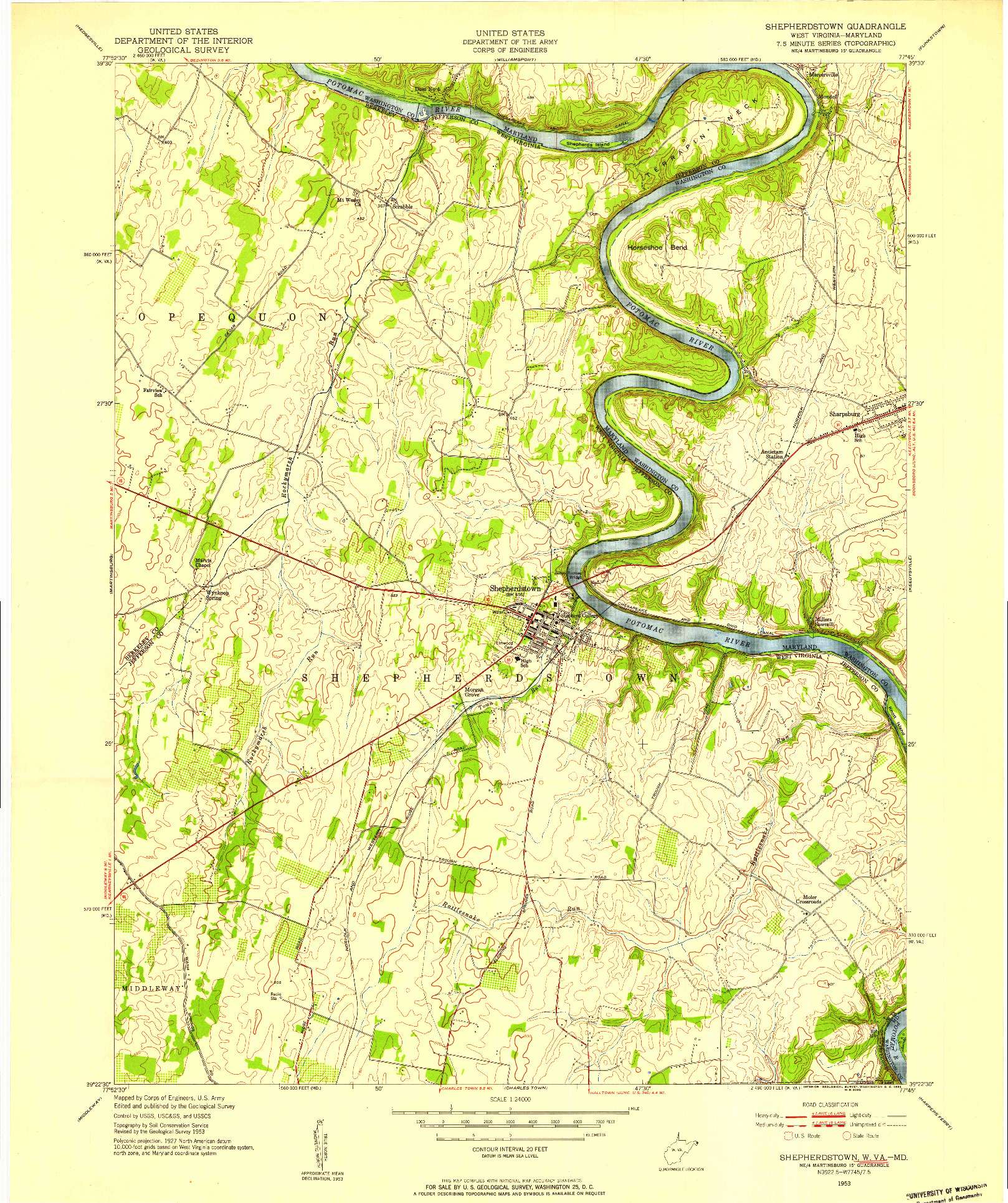 USGS 1:24000-SCALE QUADRANGLE FOR SHEPHERDSTOWN, WV 1953