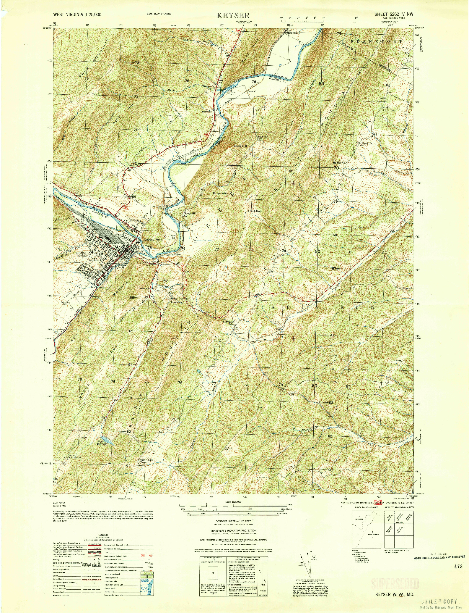 USGS 1:25000-SCALE QUADRANGLE FOR KEYSER, WV 1950