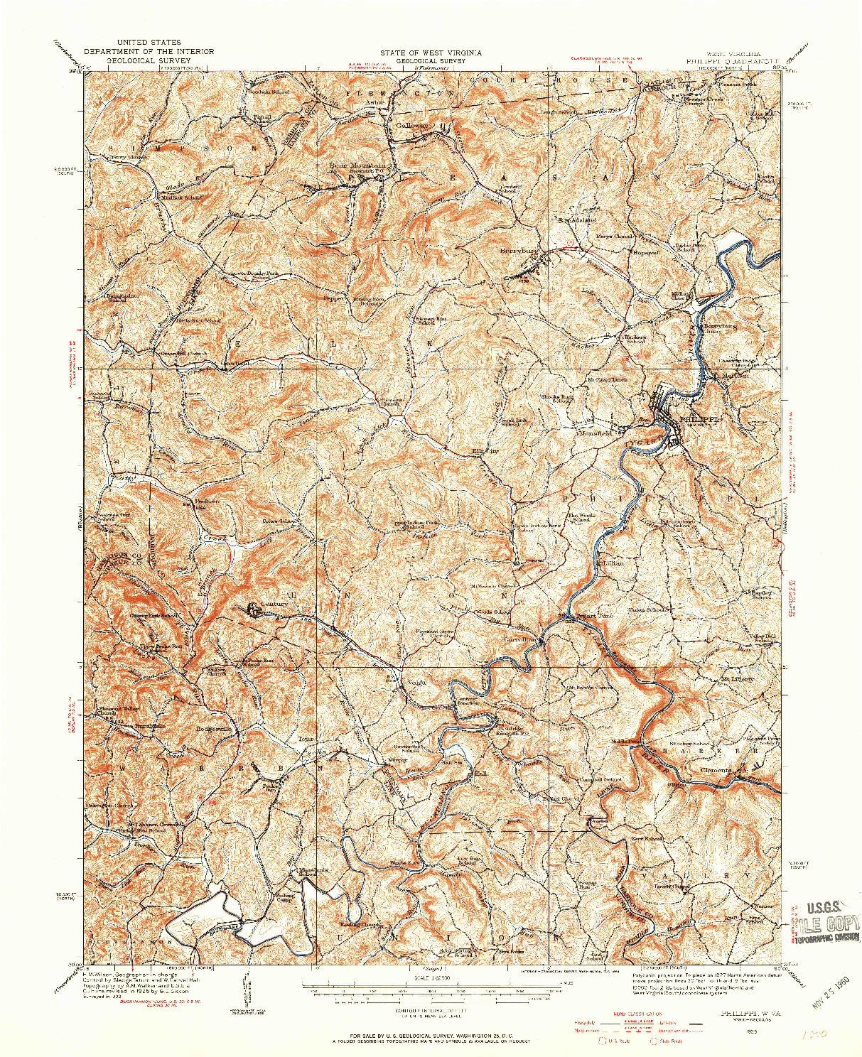 USGS 1:62500-SCALE QUADRANGLE FOR PHILIPPI, WV 1925