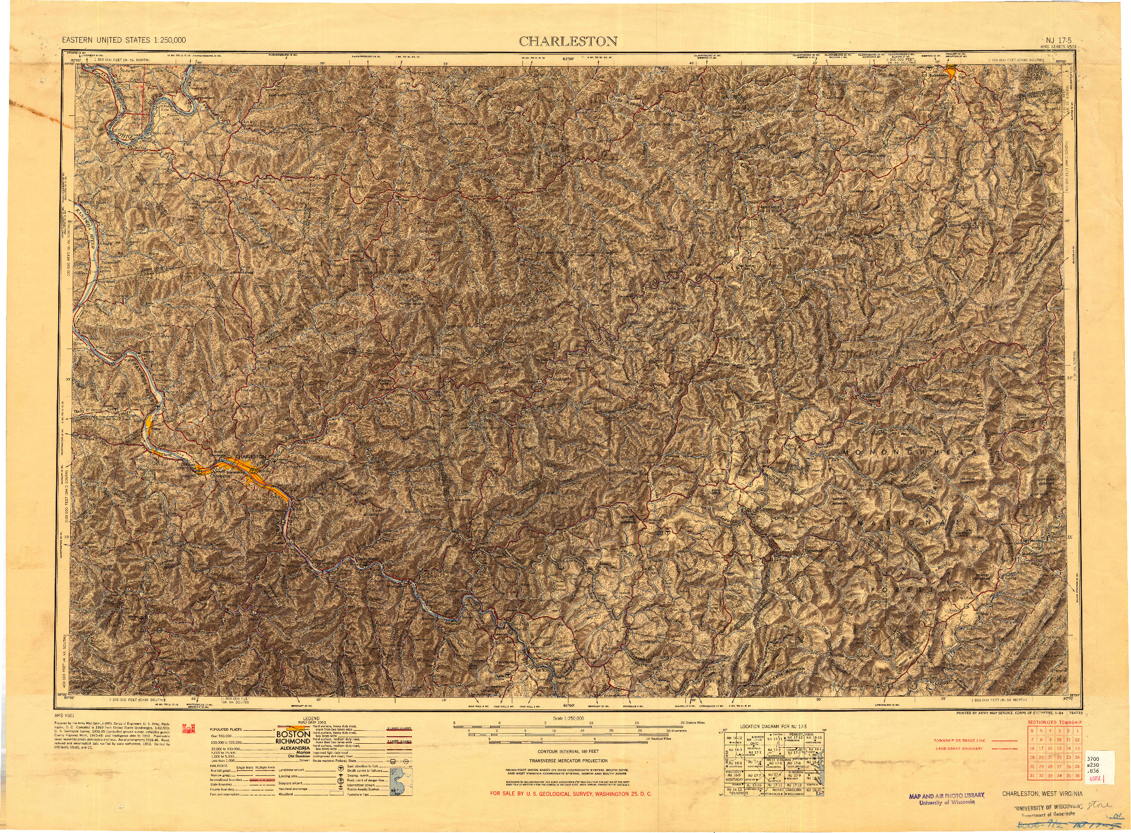 USGS 1:250000-SCALE QUADRANGLE FOR CHARLESTON, WV 1954