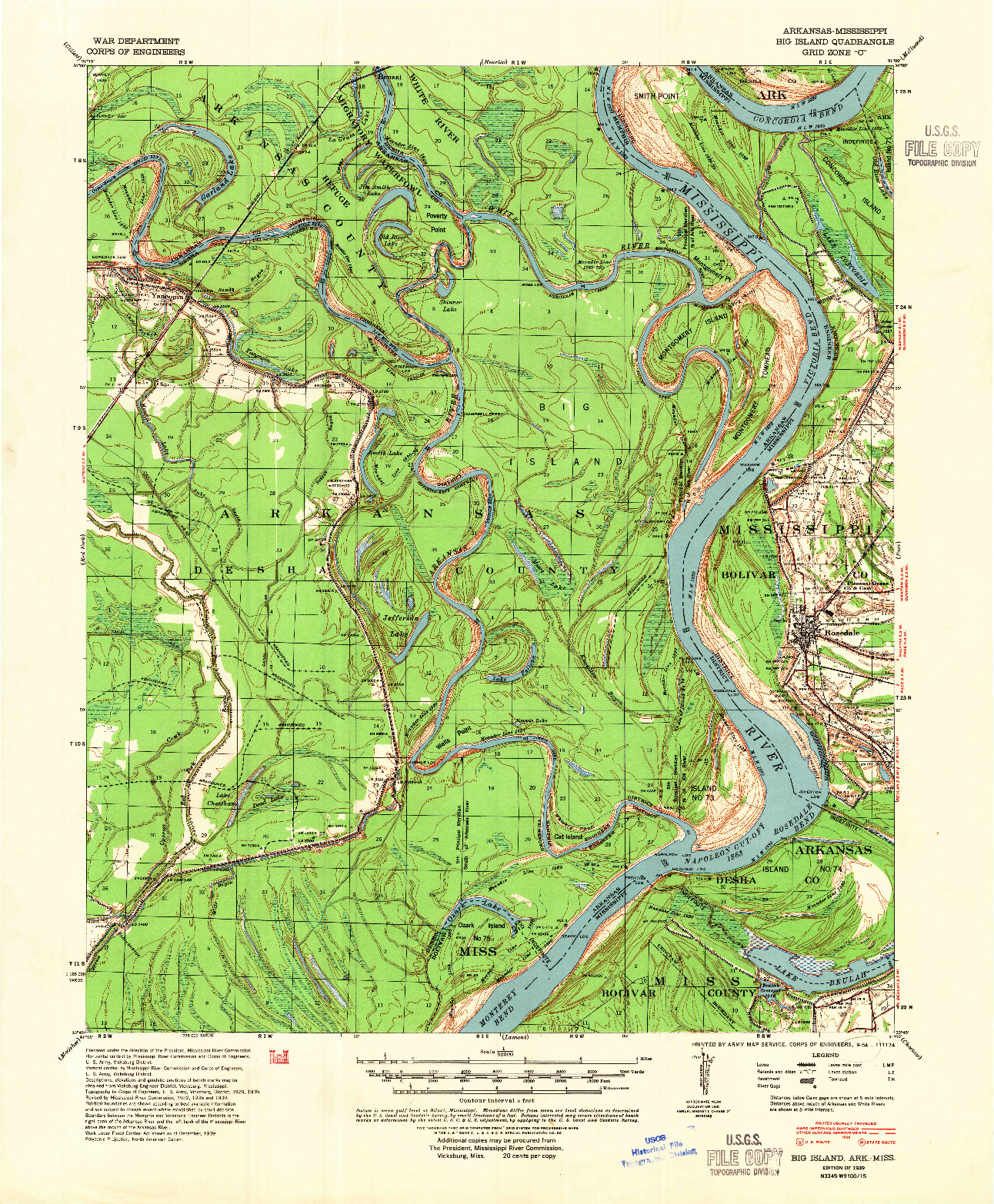 USGS 1:62500-SCALE QUADRANGLE FOR BIG ISLAND, AR 1939