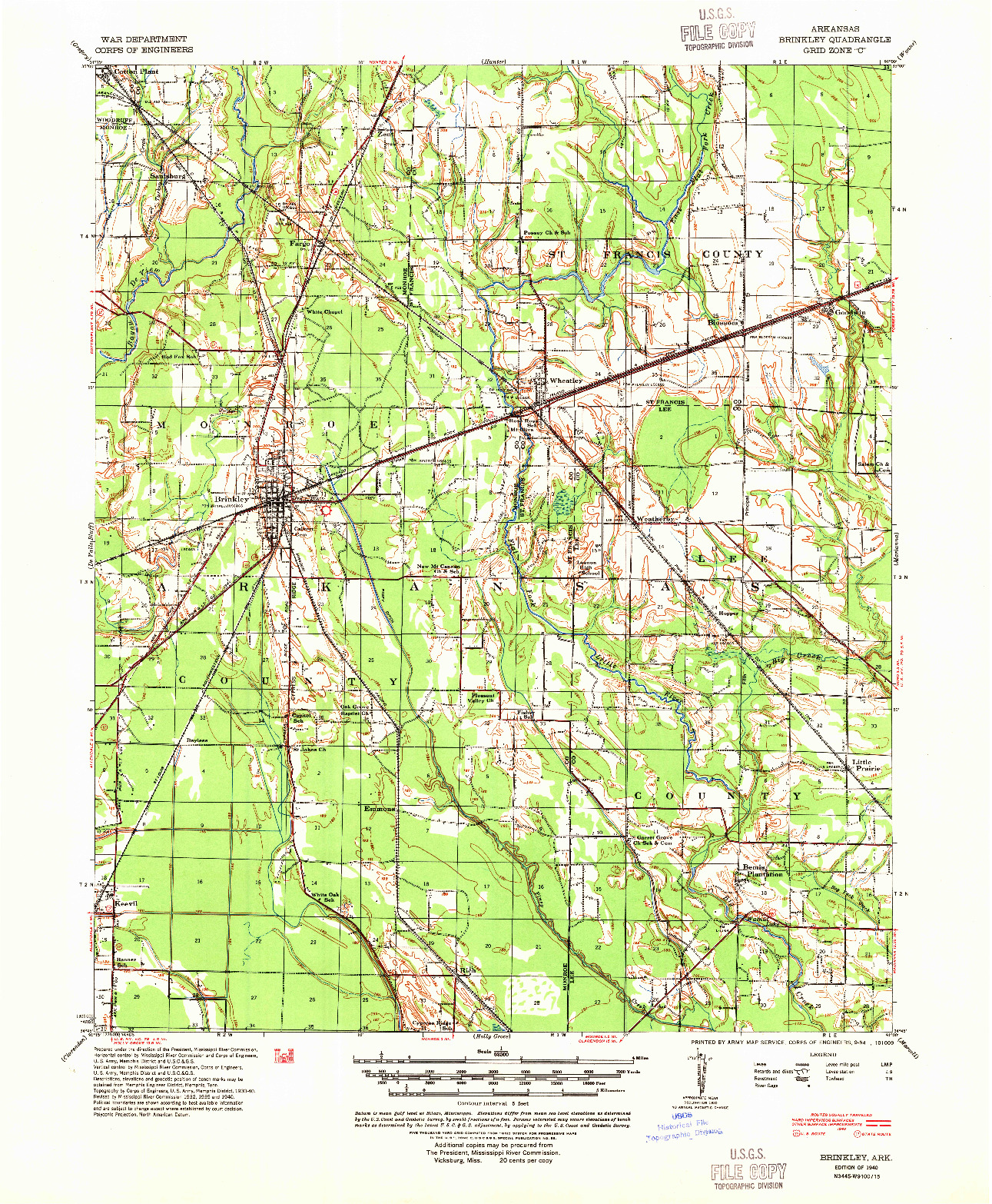 USGS 1:62500-SCALE QUADRANGLE FOR BRINKLEY, AR 1940