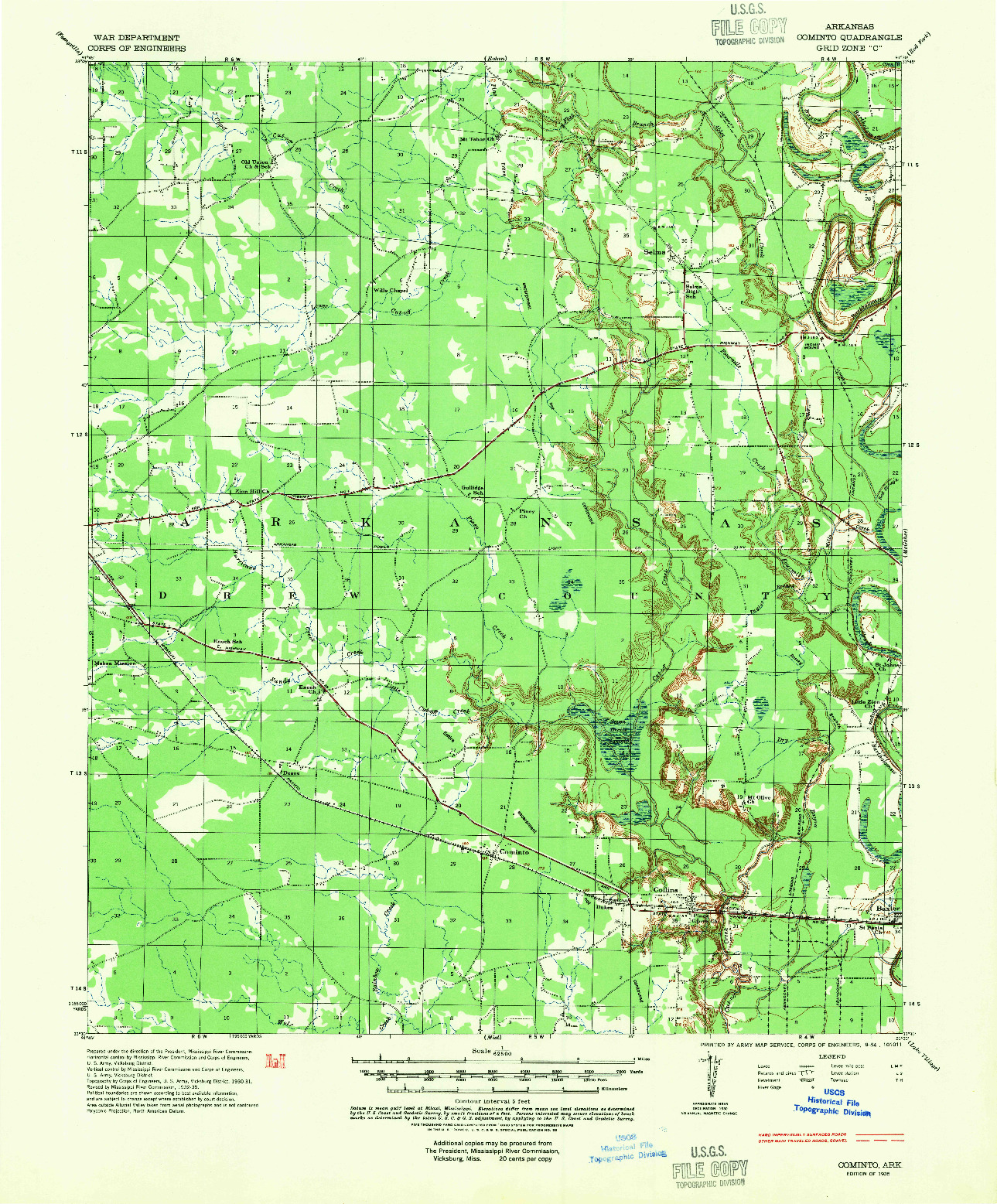 USGS 1:62500-SCALE QUADRANGLE FOR COMINTO, AR 1935