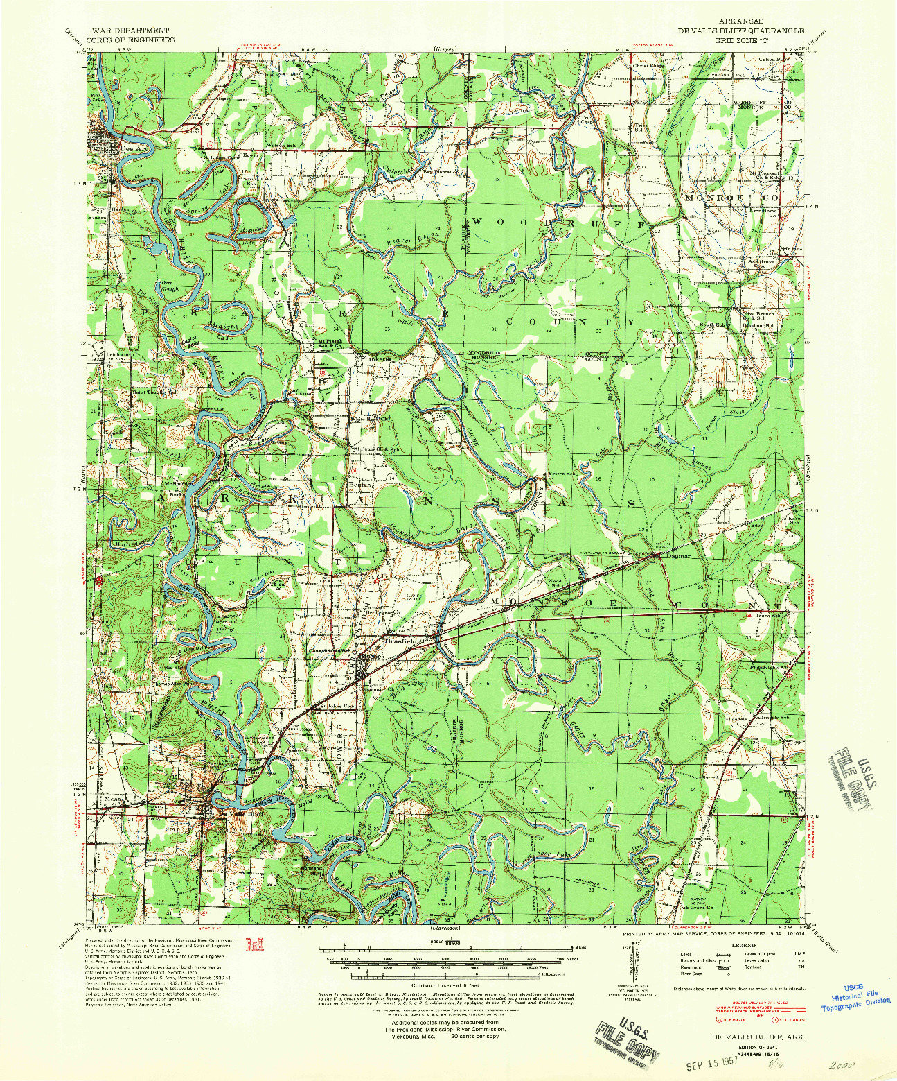 USGS 1:62500-SCALE QUADRANGLE FOR DE VALLS BLUFF, AR 1941