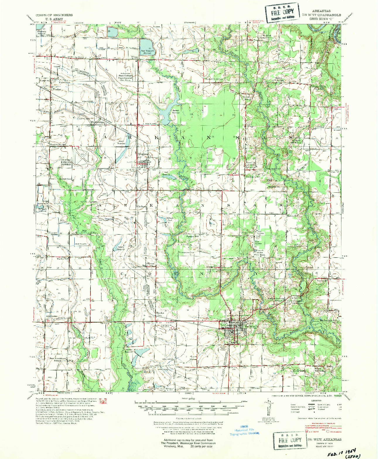 USGS 1:62500-SCALE QUADRANGLE FOR DE WITT, AR 1954