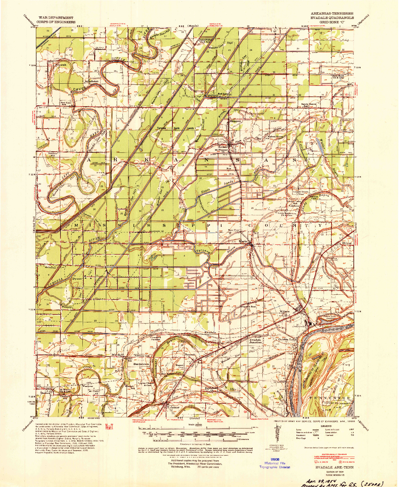 USGS 1:62500-SCALE QUADRANGLE FOR EVADALE, AR 1939