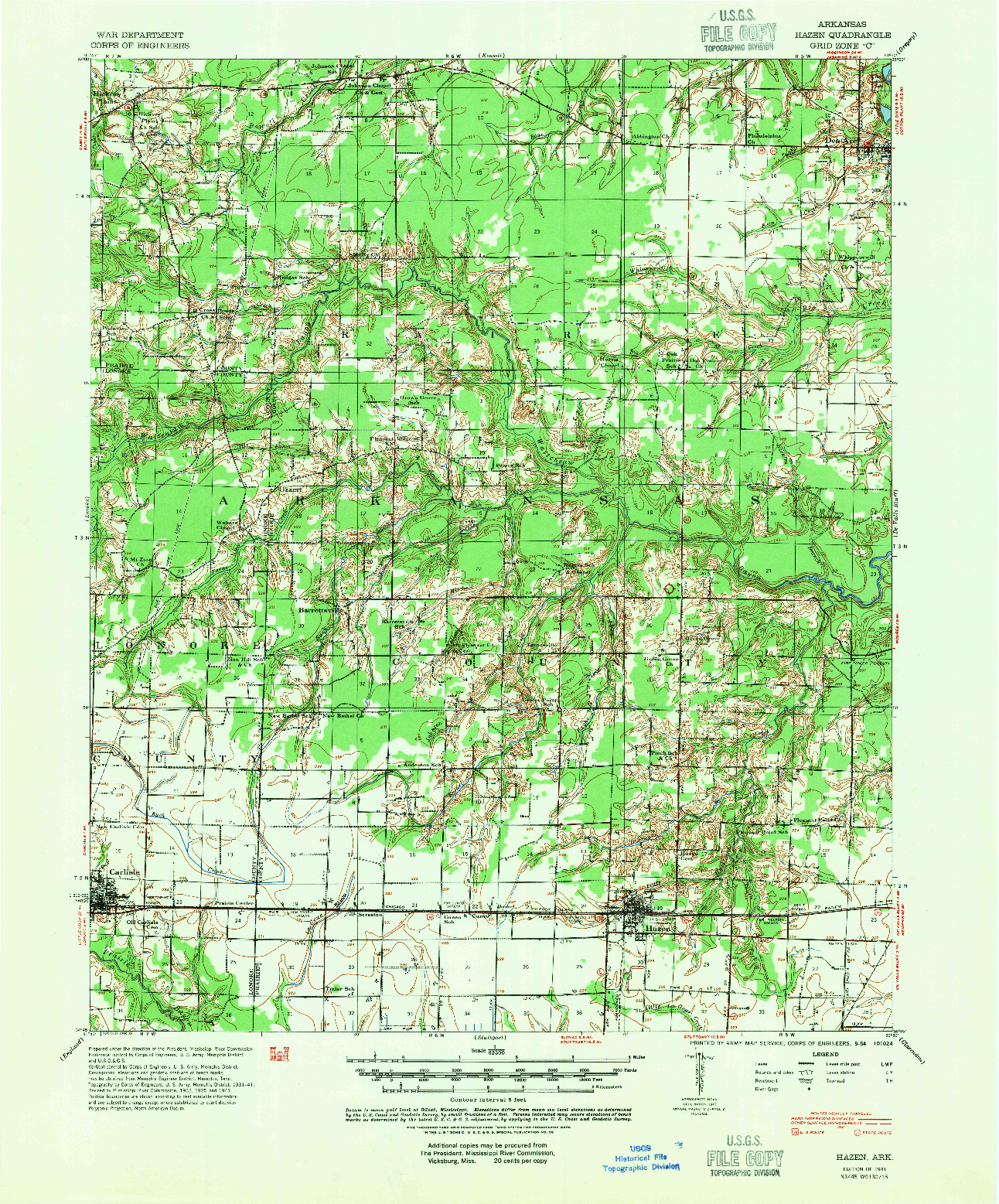 USGS 1:62500-SCALE QUADRANGLE FOR HAZEN, AR 1941