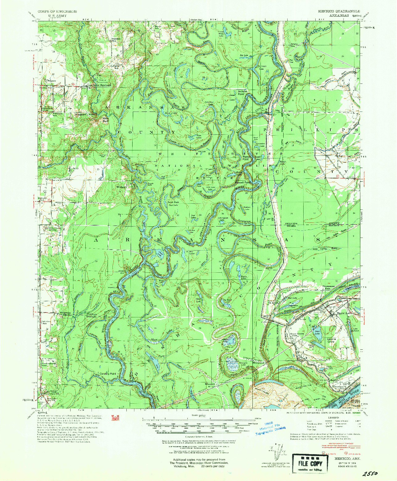 USGS 1:62500-SCALE QUADRANGLE FOR HENRICO, AR 1954