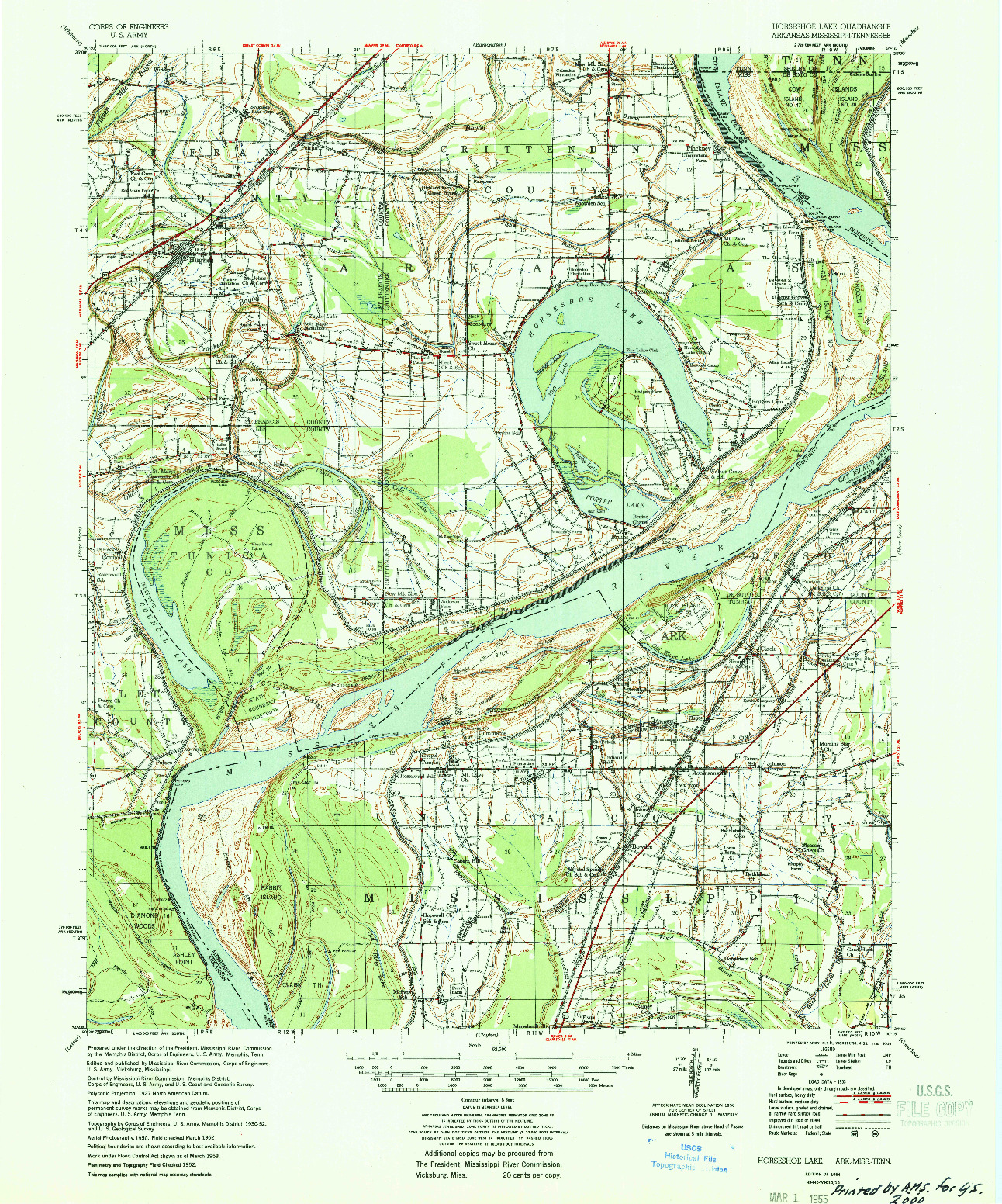 USGS 1:62500-SCALE QUADRANGLE FOR HORSESHOE LAKE, AR 1954