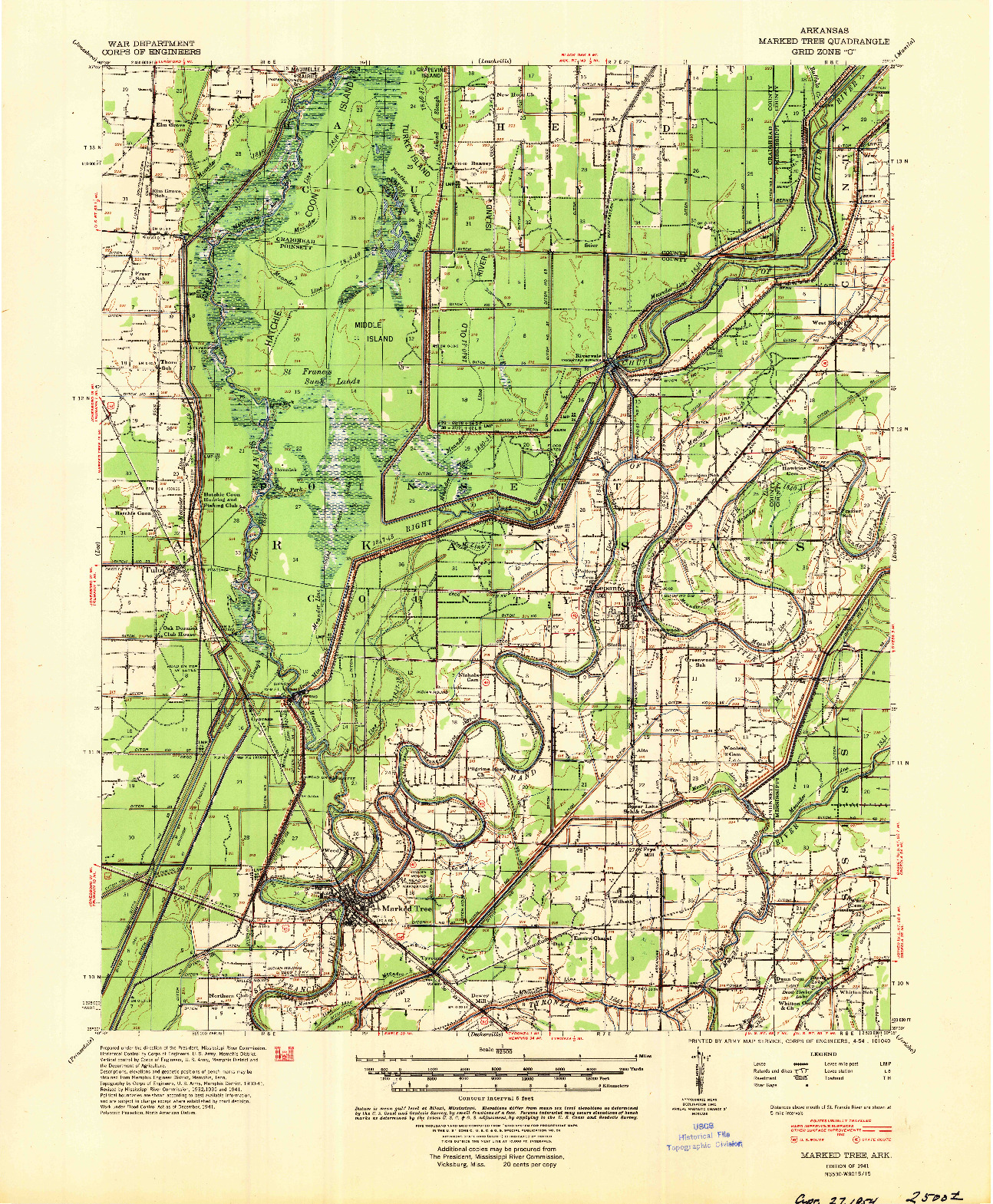 USGS 1:62500-SCALE QUADRANGLE FOR MARKED TREE, AR 1941