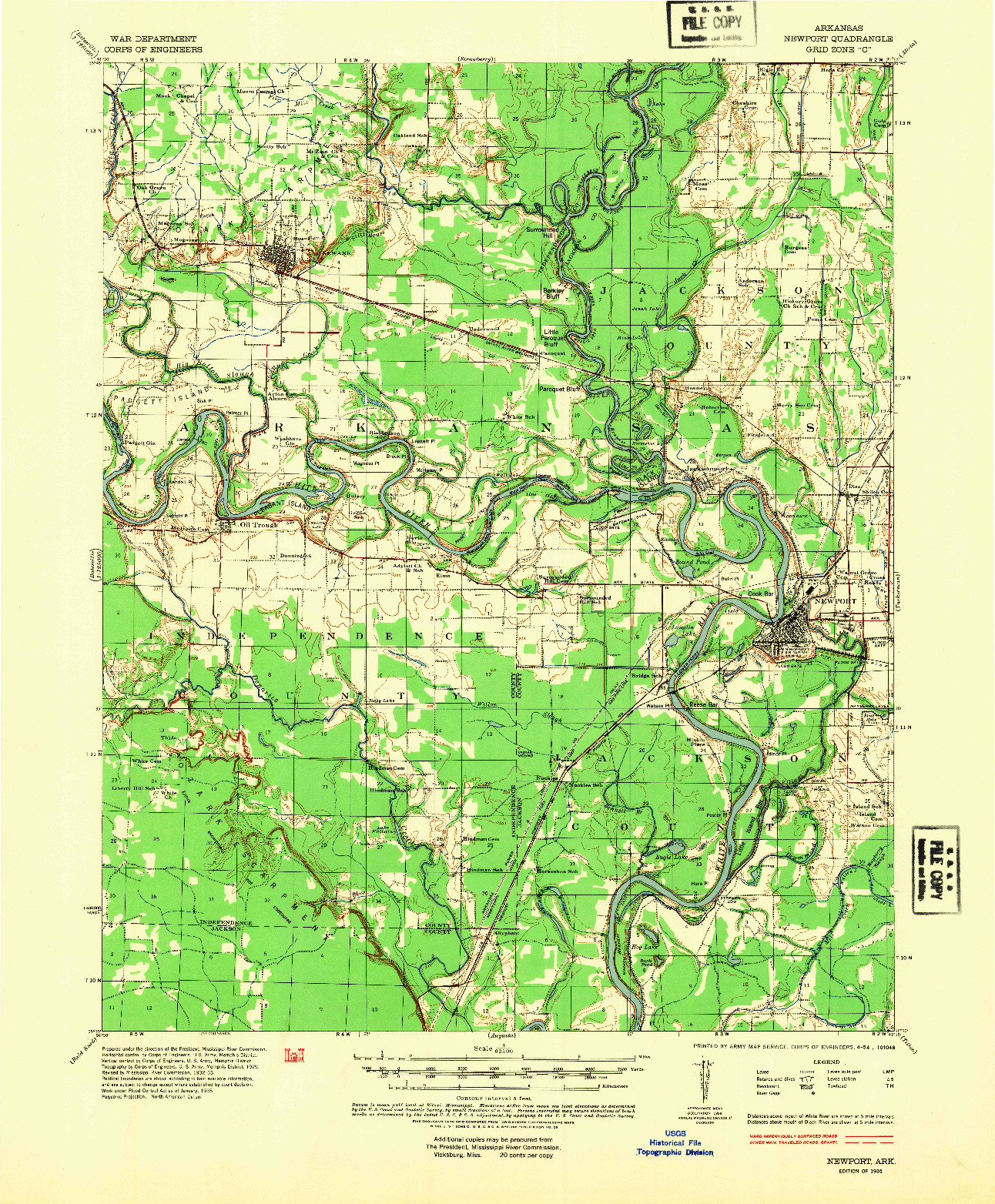 USGS 1:62500-SCALE QUADRANGLE FOR NEWPORT, AR 1935