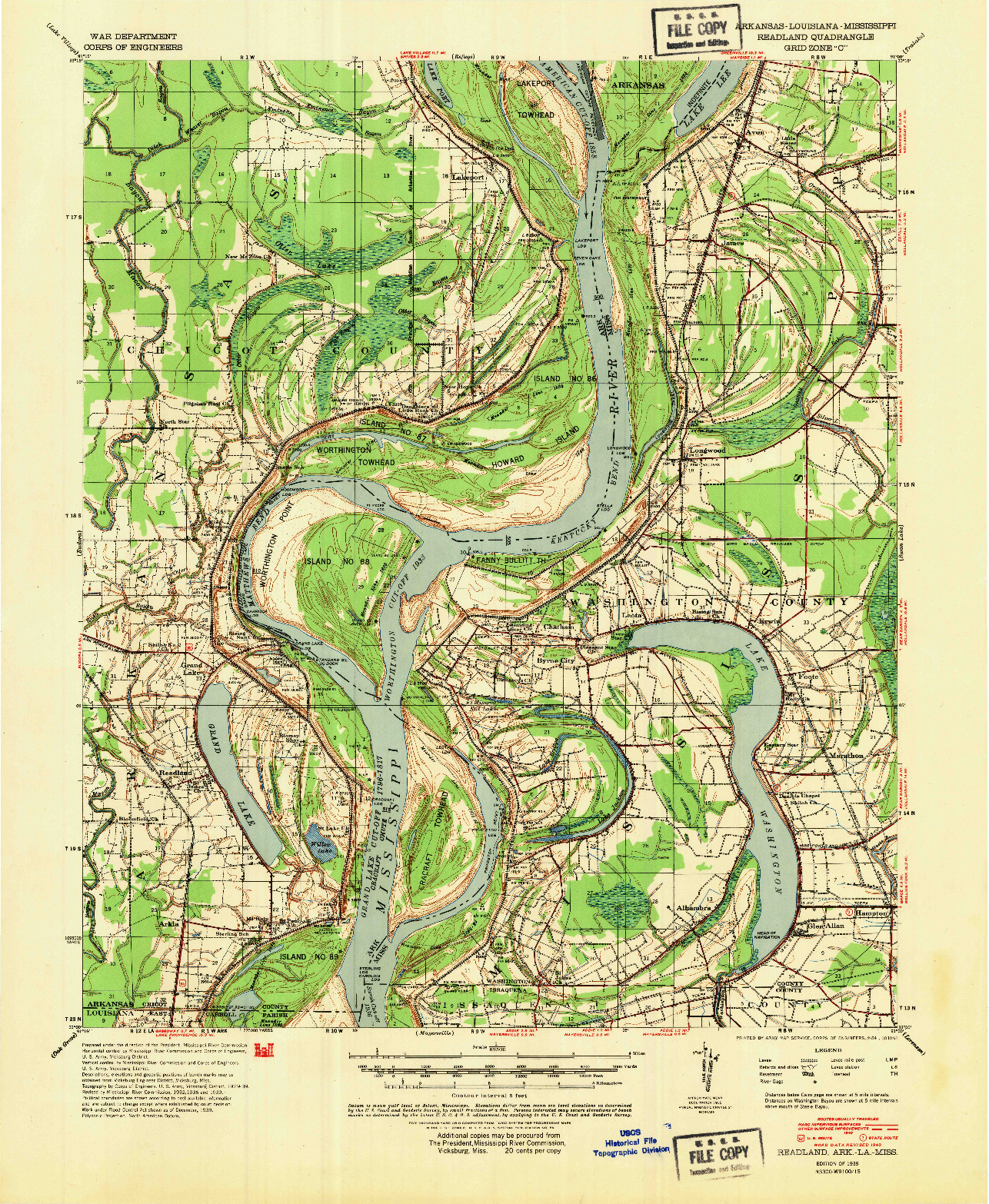 USGS 1:62500-SCALE QUADRANGLE FOR READLAND, AR 1939