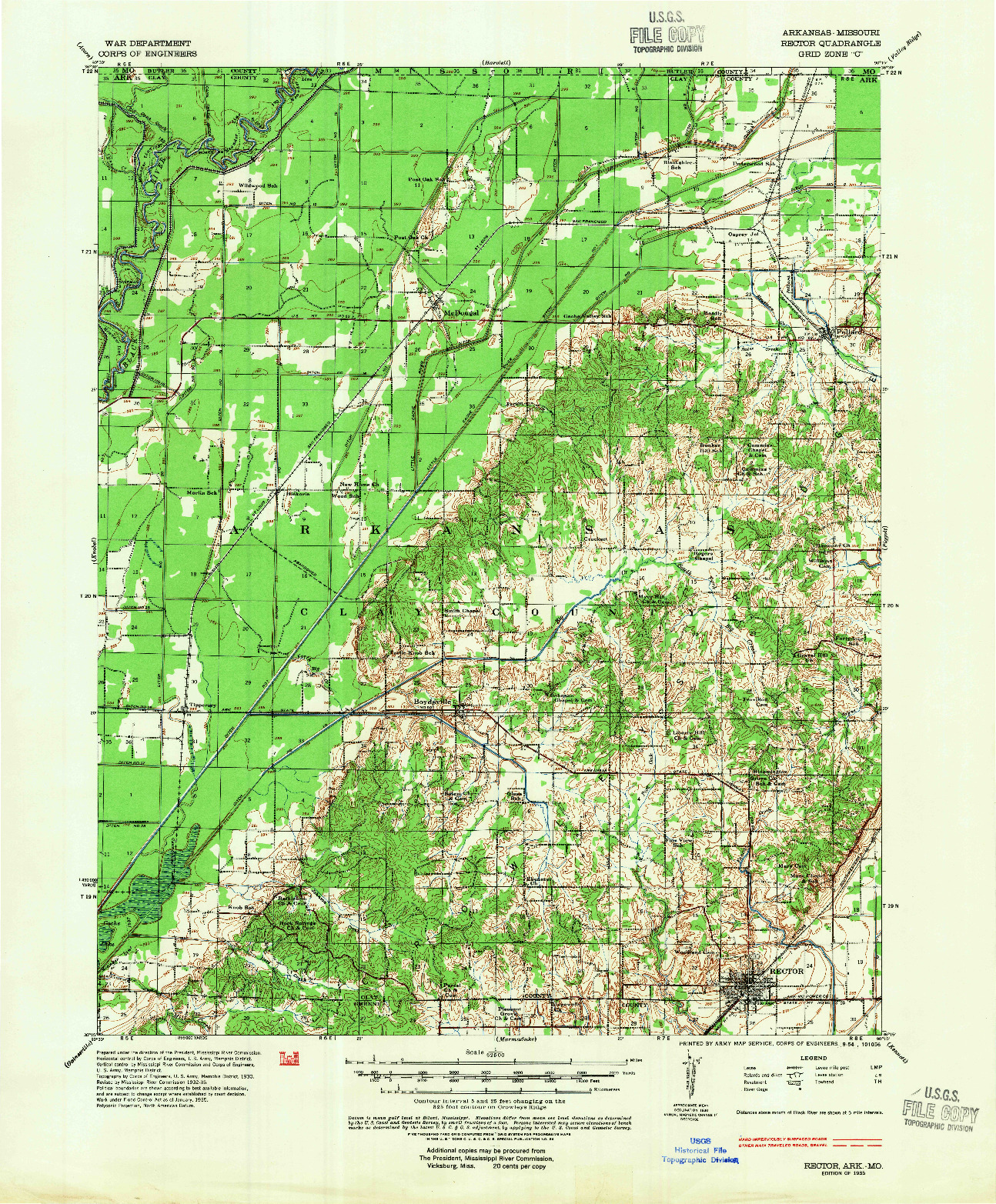 USGS 1:62500-SCALE QUADRANGLE FOR RECTOR, AR 1935